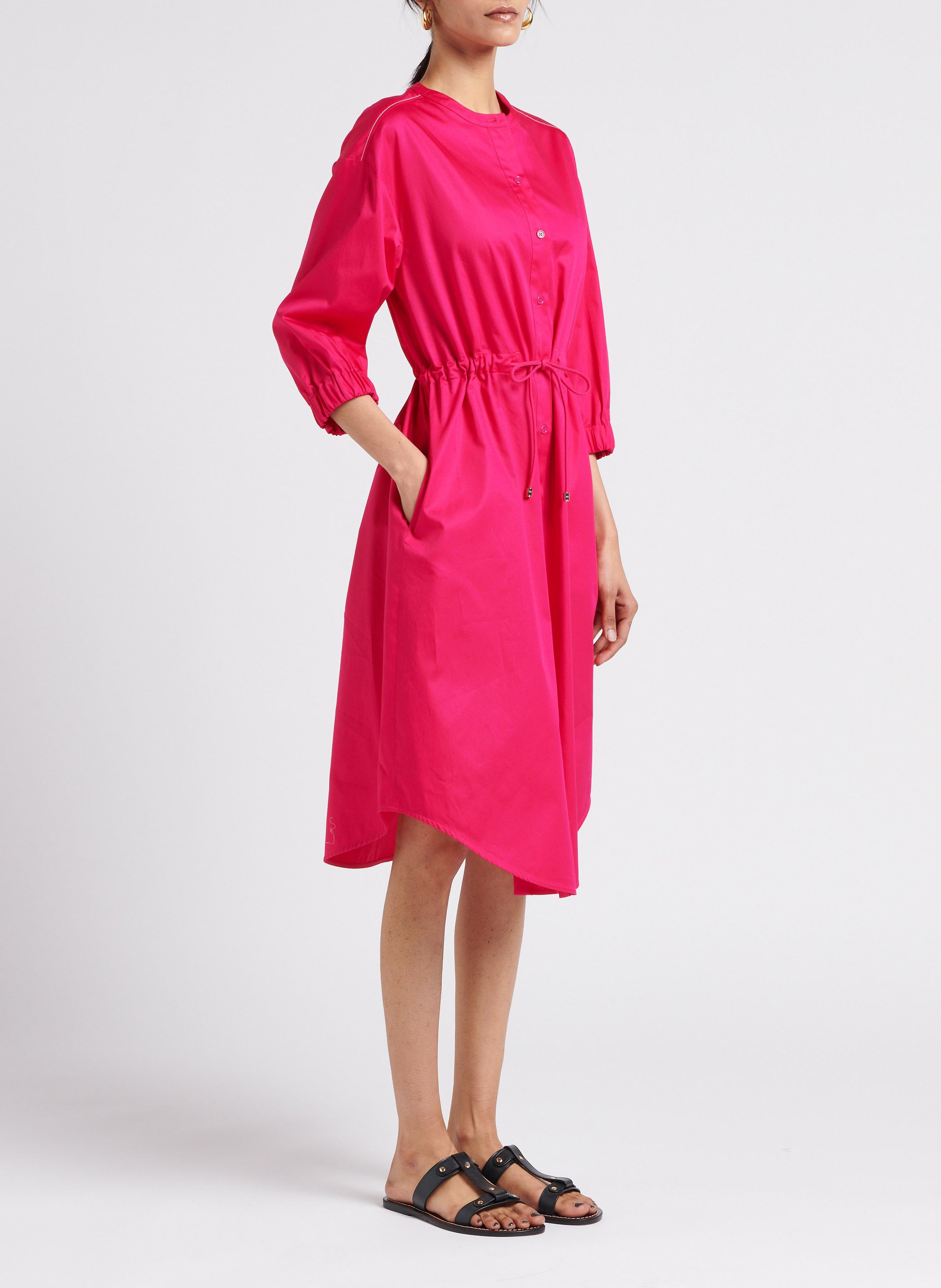 Halflange, ruimvallende, katoenen jurk met Maokraag MAX MARA LEISURE Roze