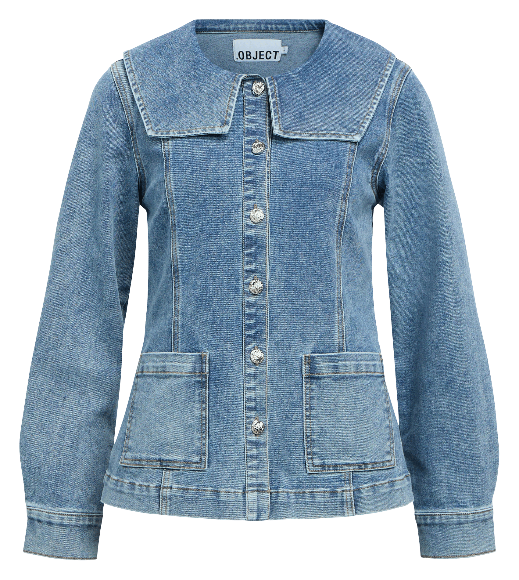 Veste en jean col rond en coton bio mélangé OBJECT Bleu