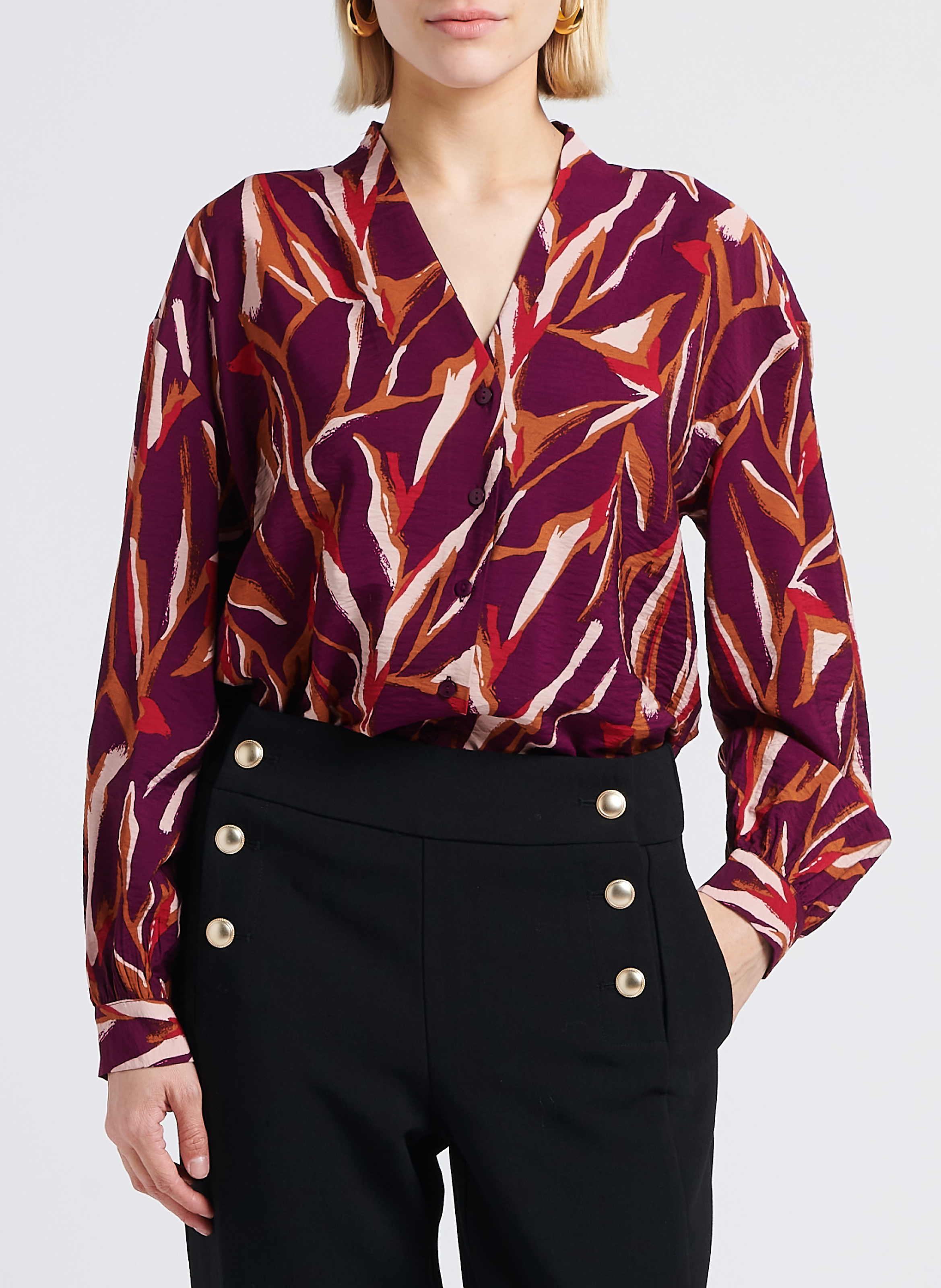 Bluse mit V-Ausschnitt und Print VILA Violett