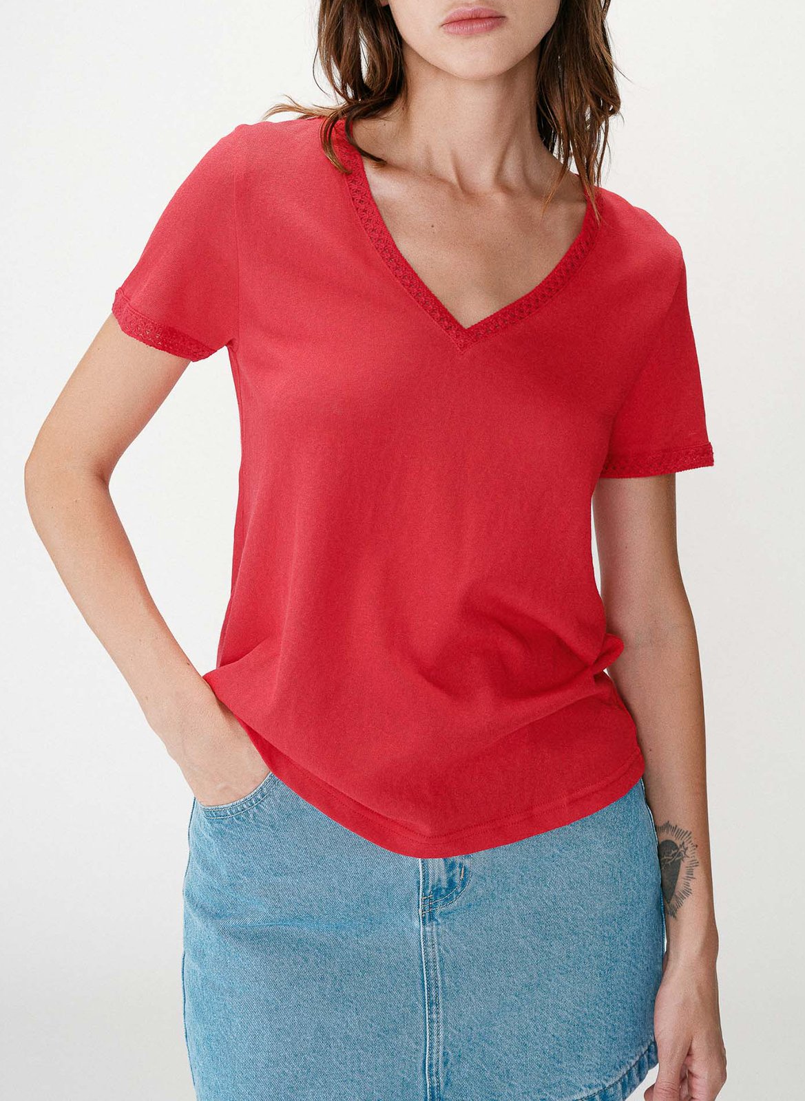Tee-shirt col v en coton mélangé GRACE ET MILA Rot