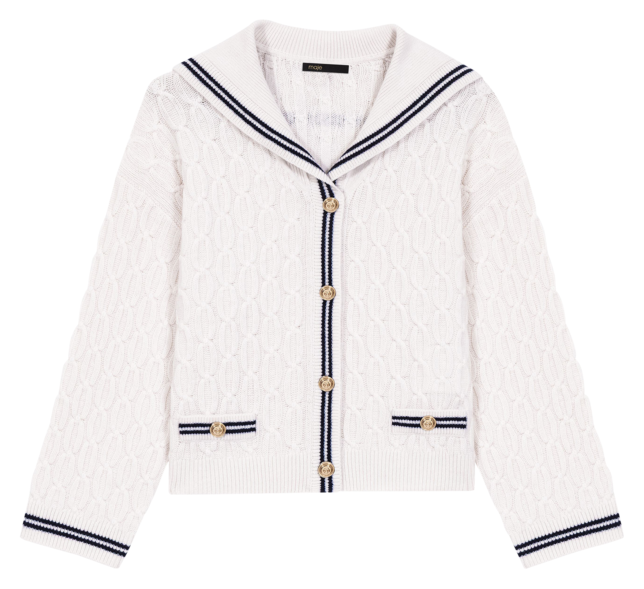 Gilet droit col rabattu en laine tricotée MAJE