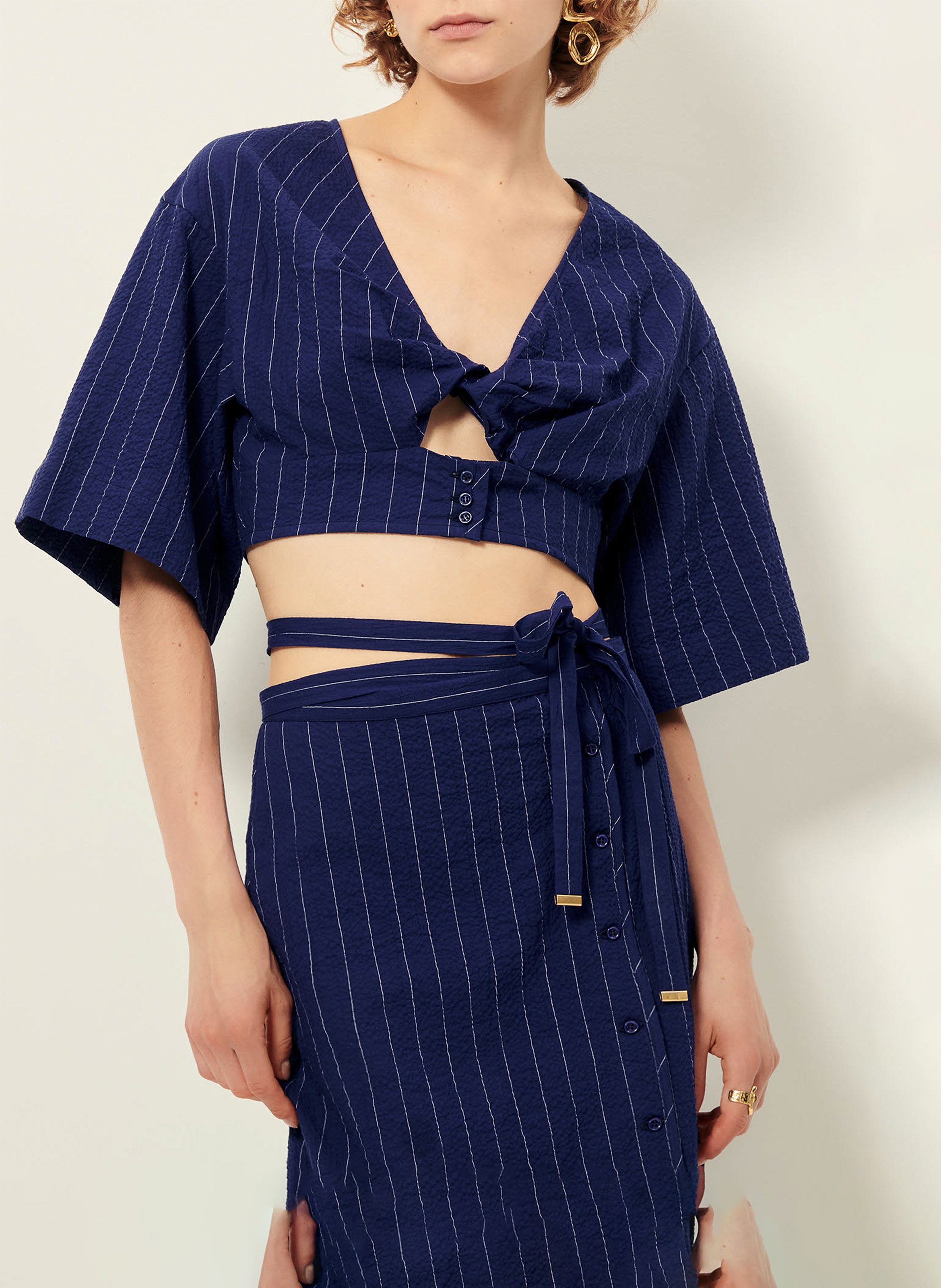 Gestreepte knoop top. SESSUN Blauw