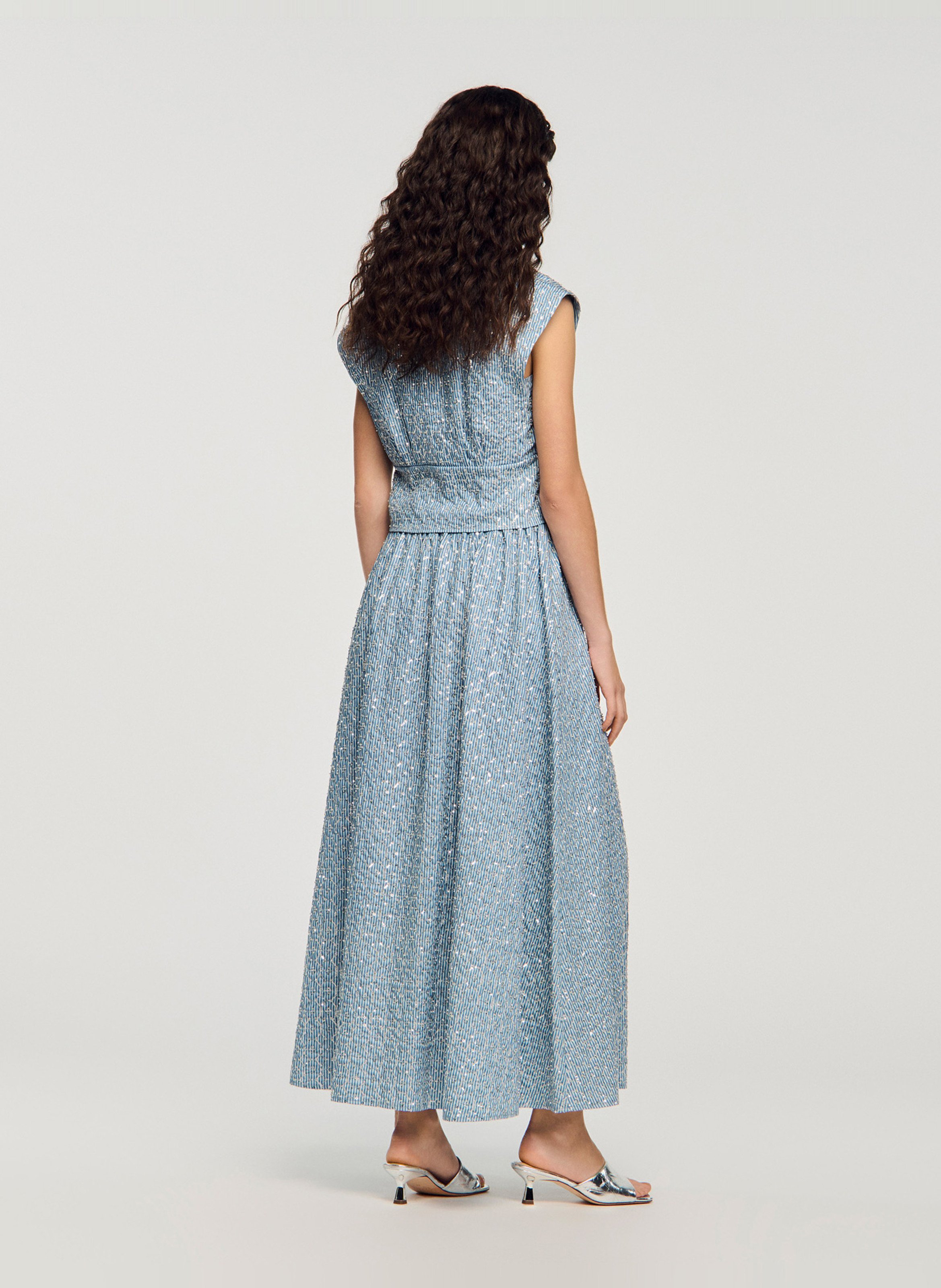 Lange, uitlopende rok met lovertjes SANDRO Blauw