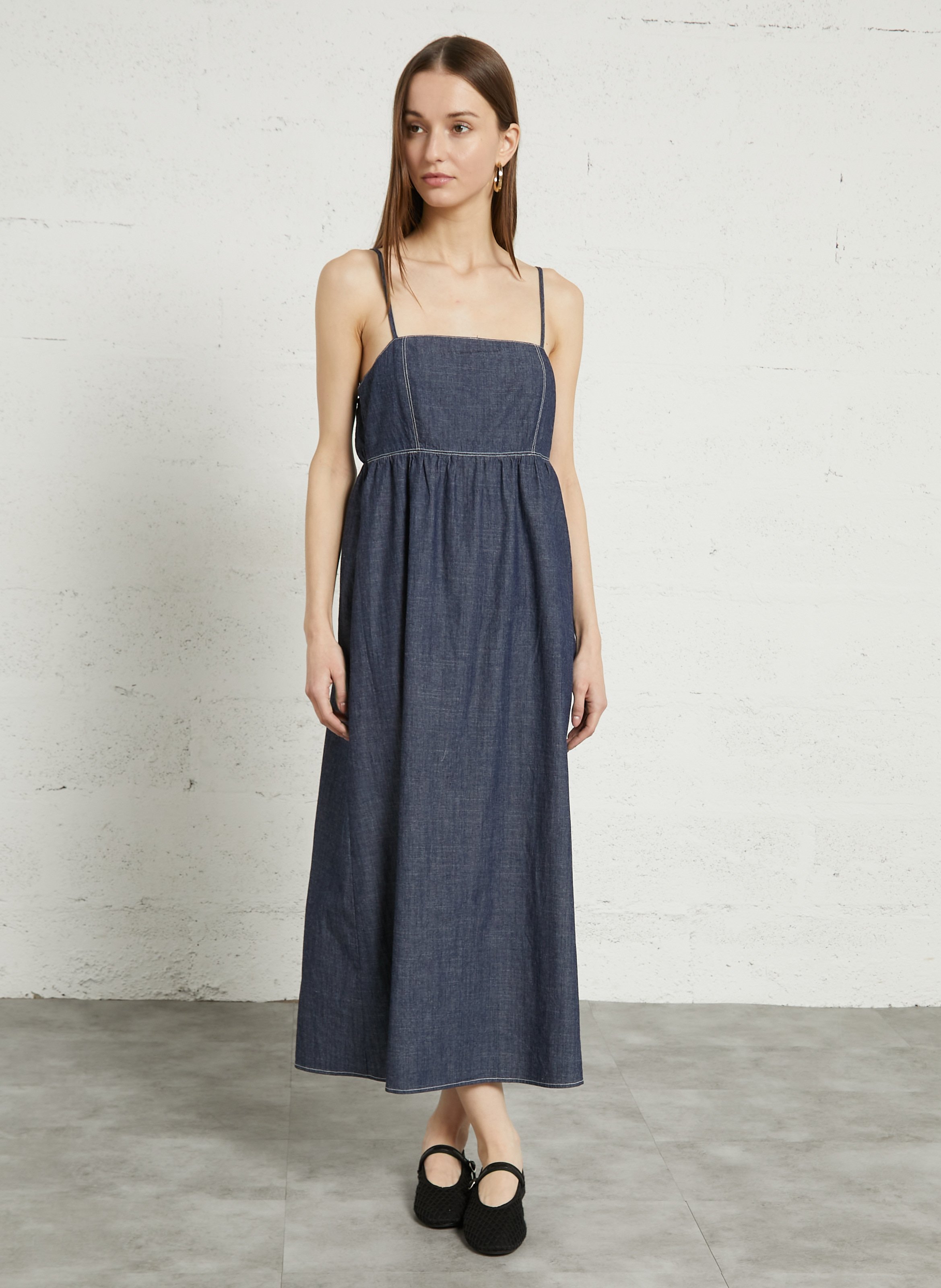 Robe longue en coton THE KORNER Bleu