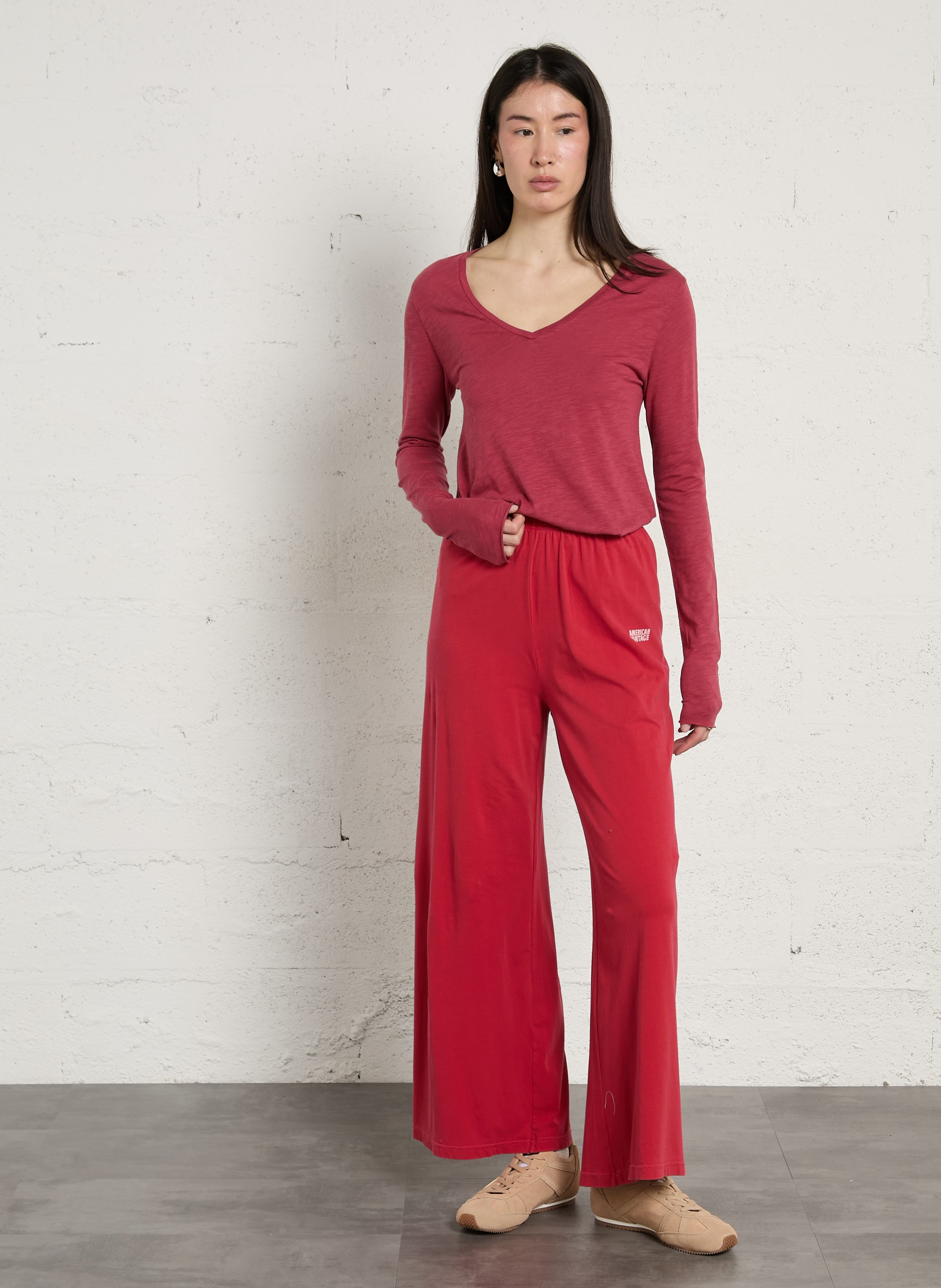 Wijde joggingbroek met hoge taille | katoenblend AMERICAN VINTAGE Rood