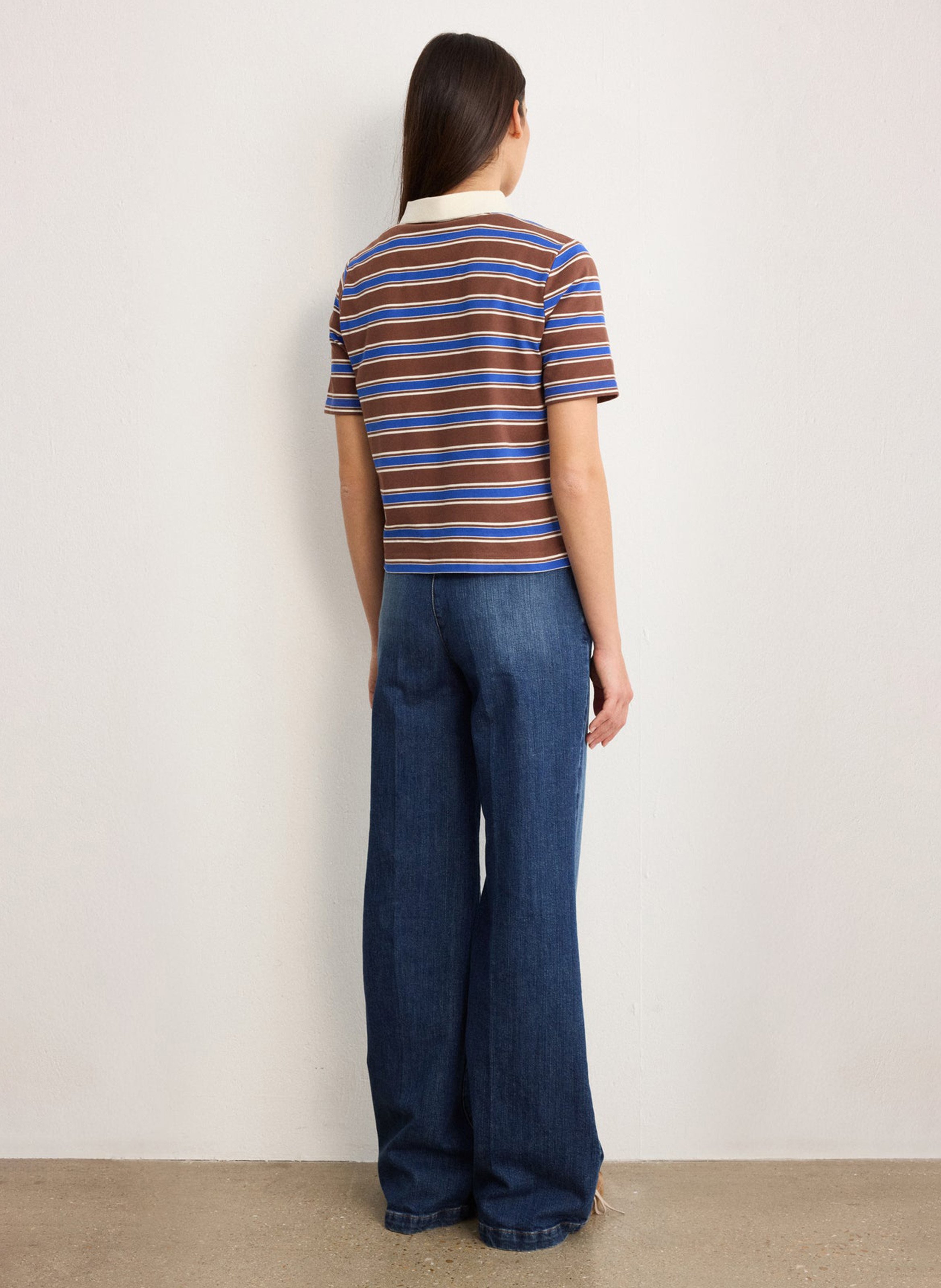 Striped straight fit cotton blend polo PABLO Brown