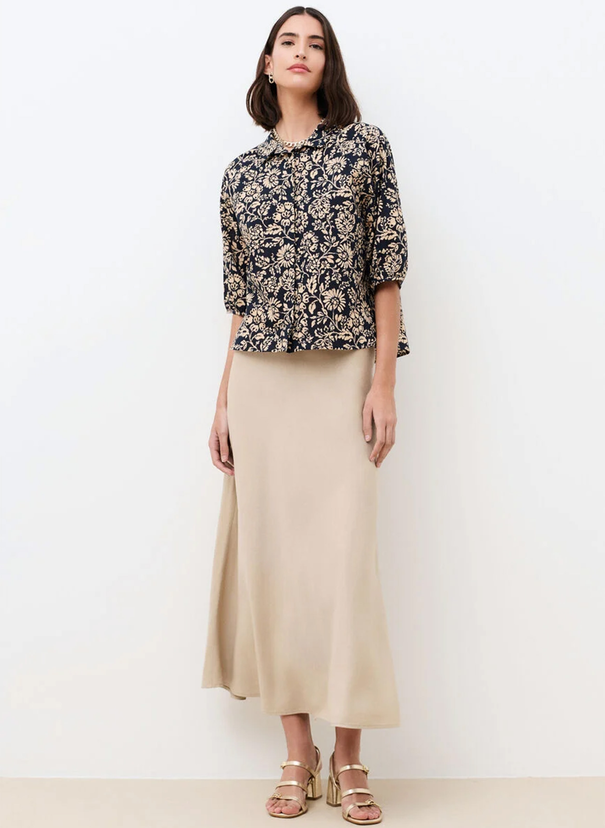 Chemise droite col classique en coton imprimé CAROLL Bleu