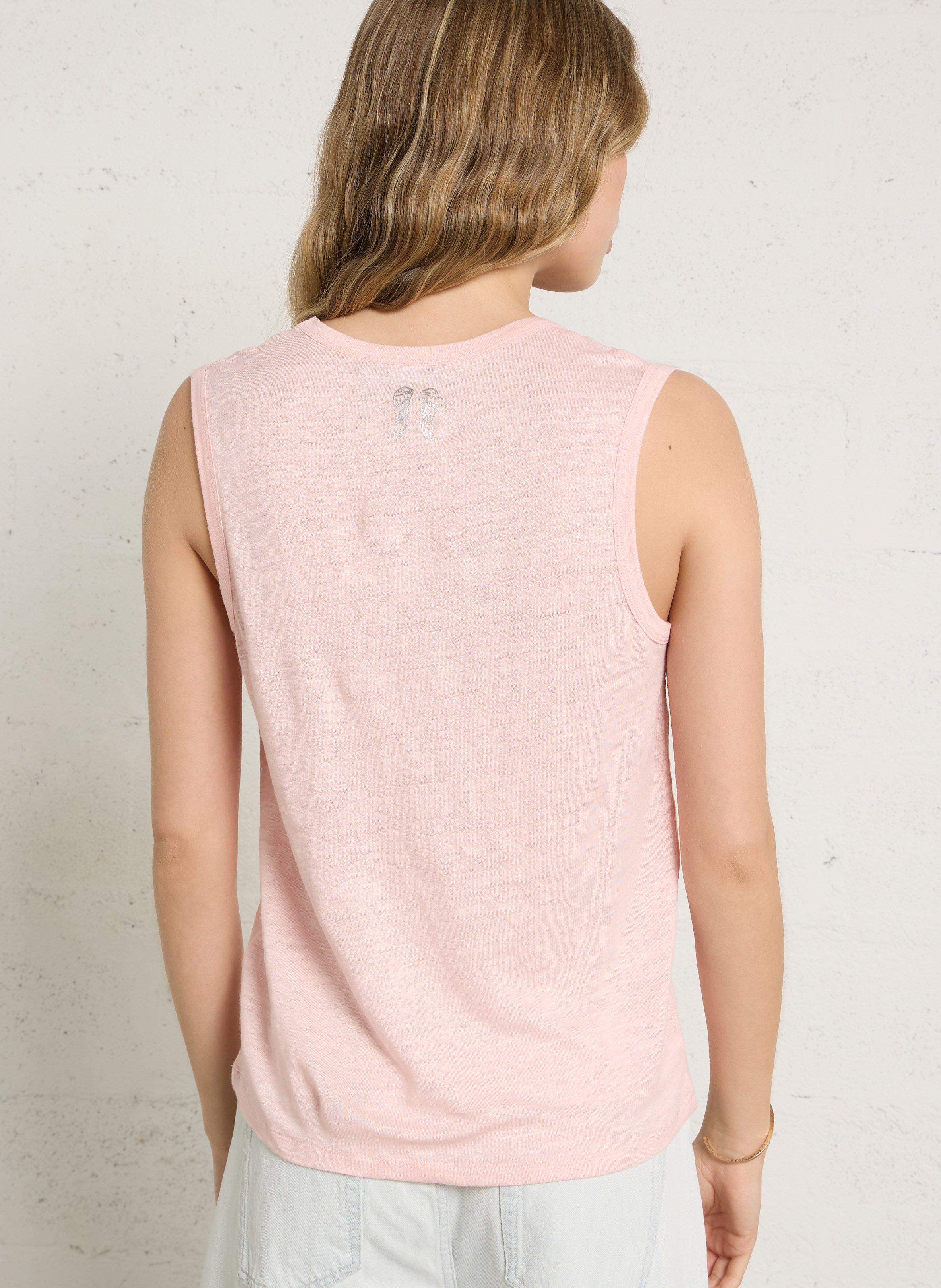 Débardeur droit col rond en lin  BERENICE Rose