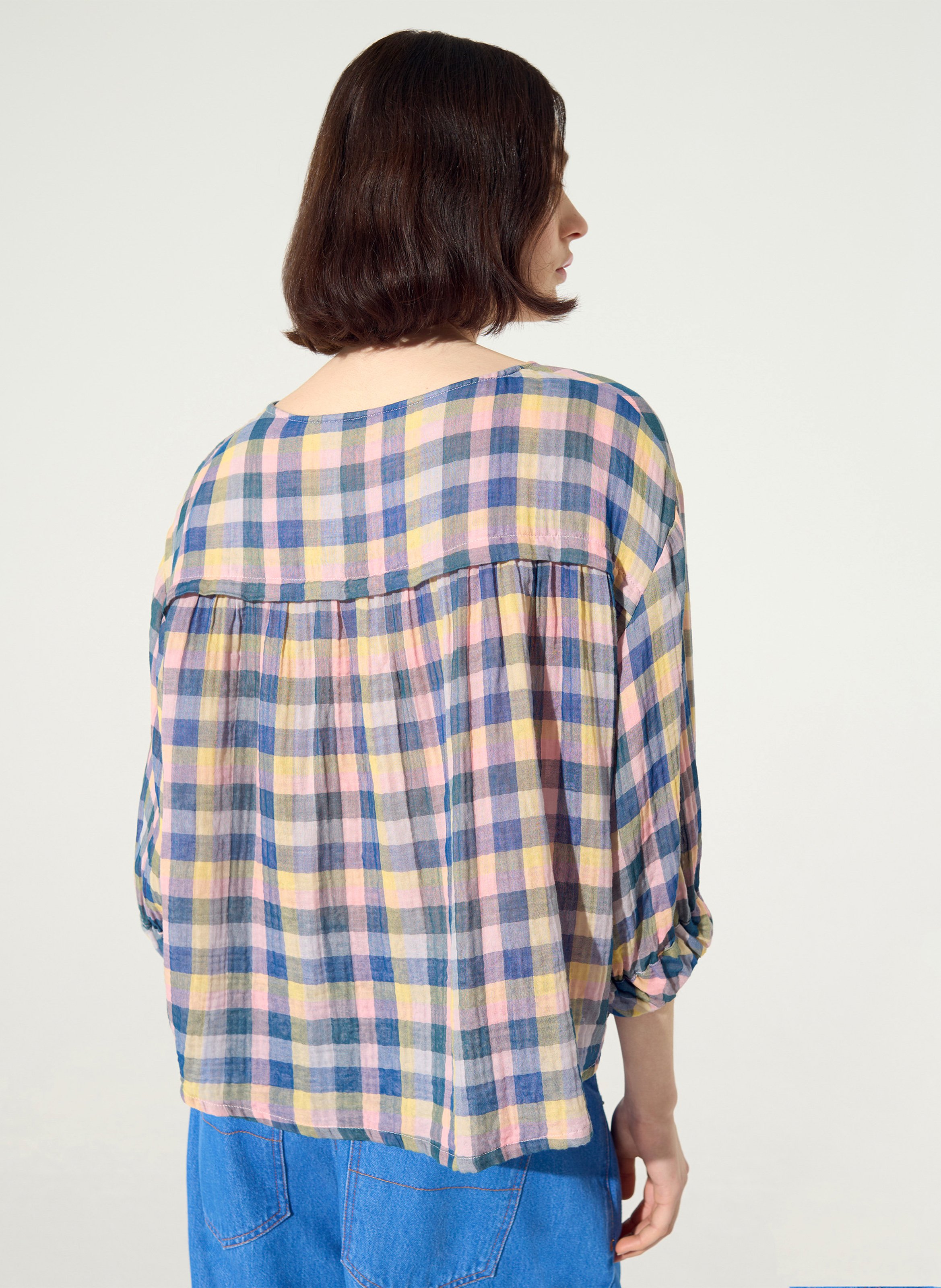 Blouse col bateau à carreaux COTELAC ACOTE Bleu