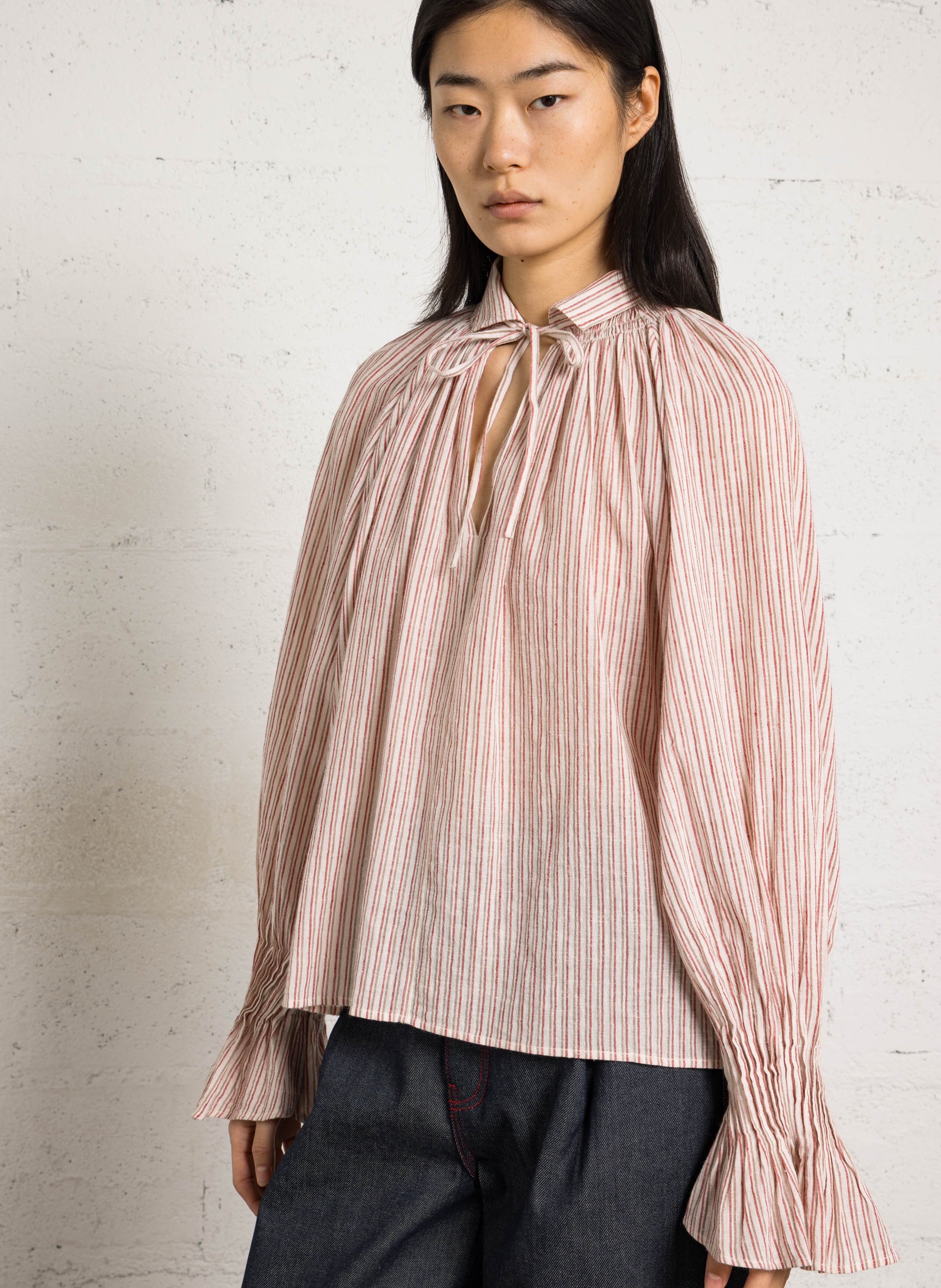 Blouse col tunisien en coton mélangé LAURENCE BRAS Beige