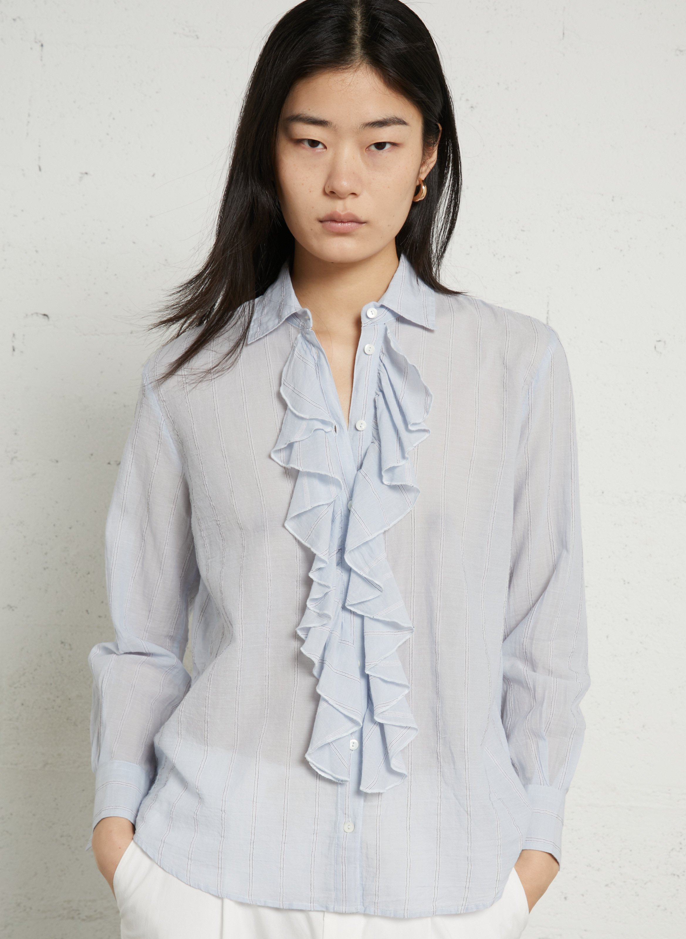 Chemise droite col classique en coton rayé DIEGA Bleu