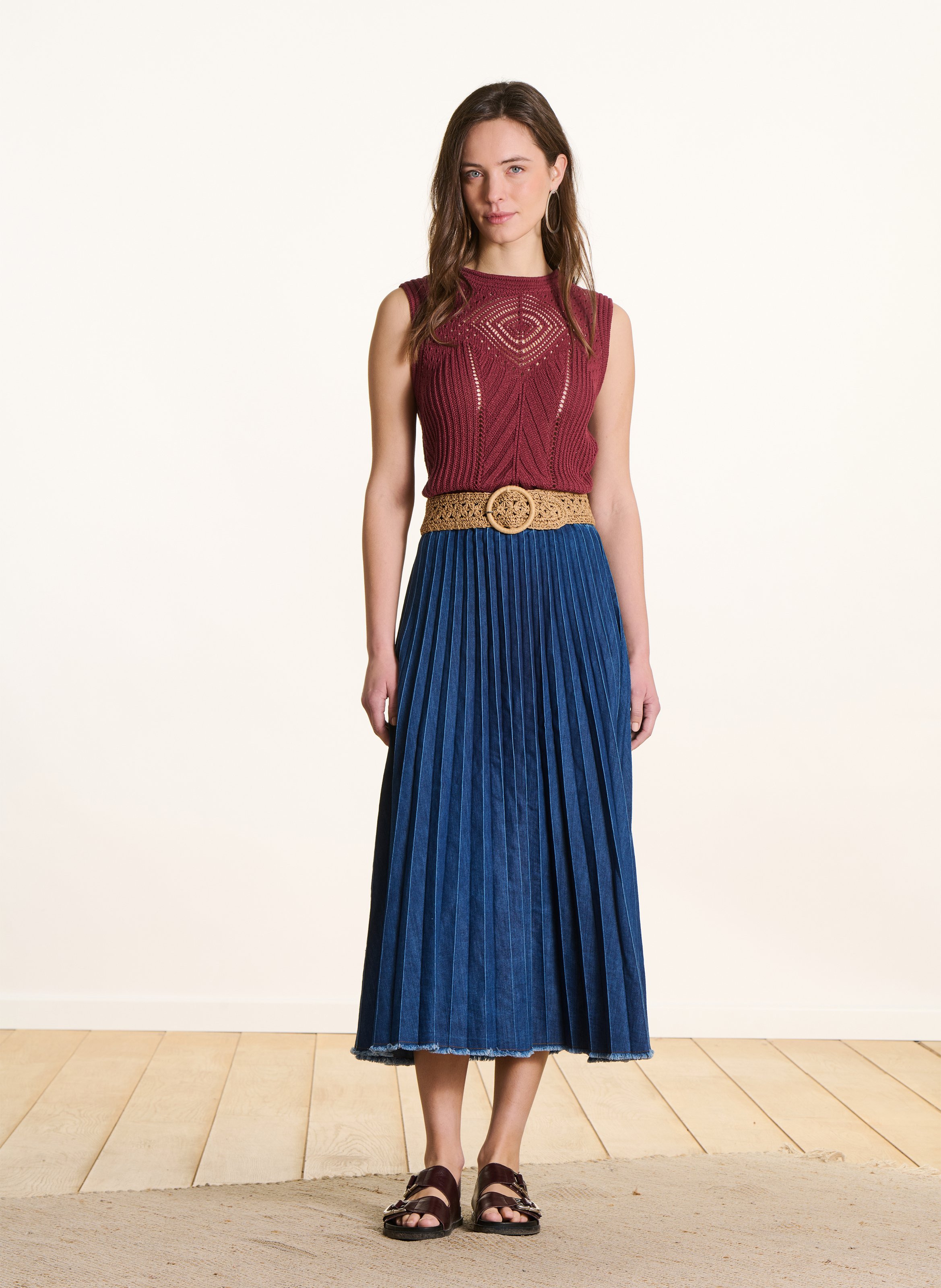 A-line cotton-blend midi skirt LA FEE MARABOUTEE Blue