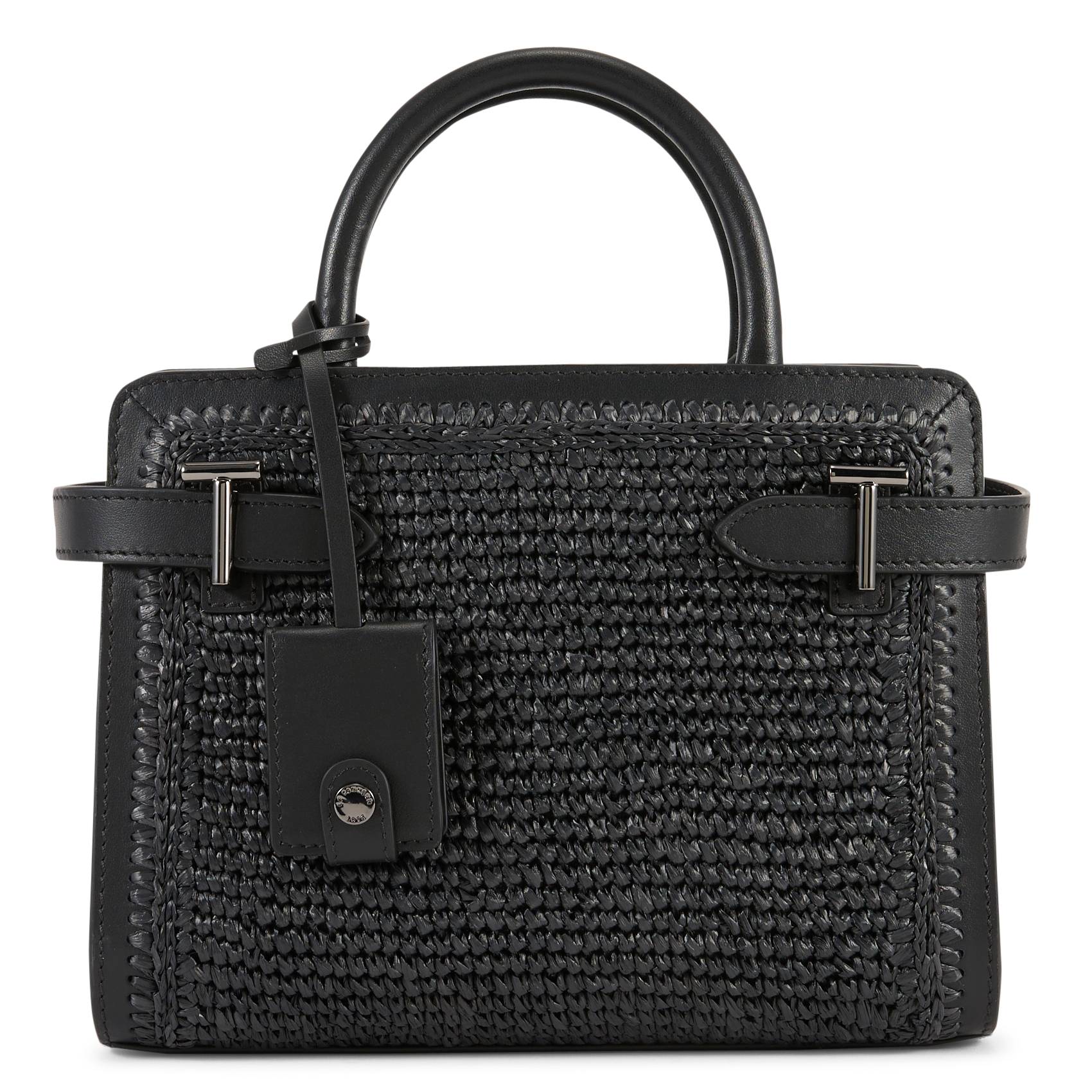 Kleine Handtasche mit Raphia-Effekt aus Leder. LE TANNEUR Schwarz
