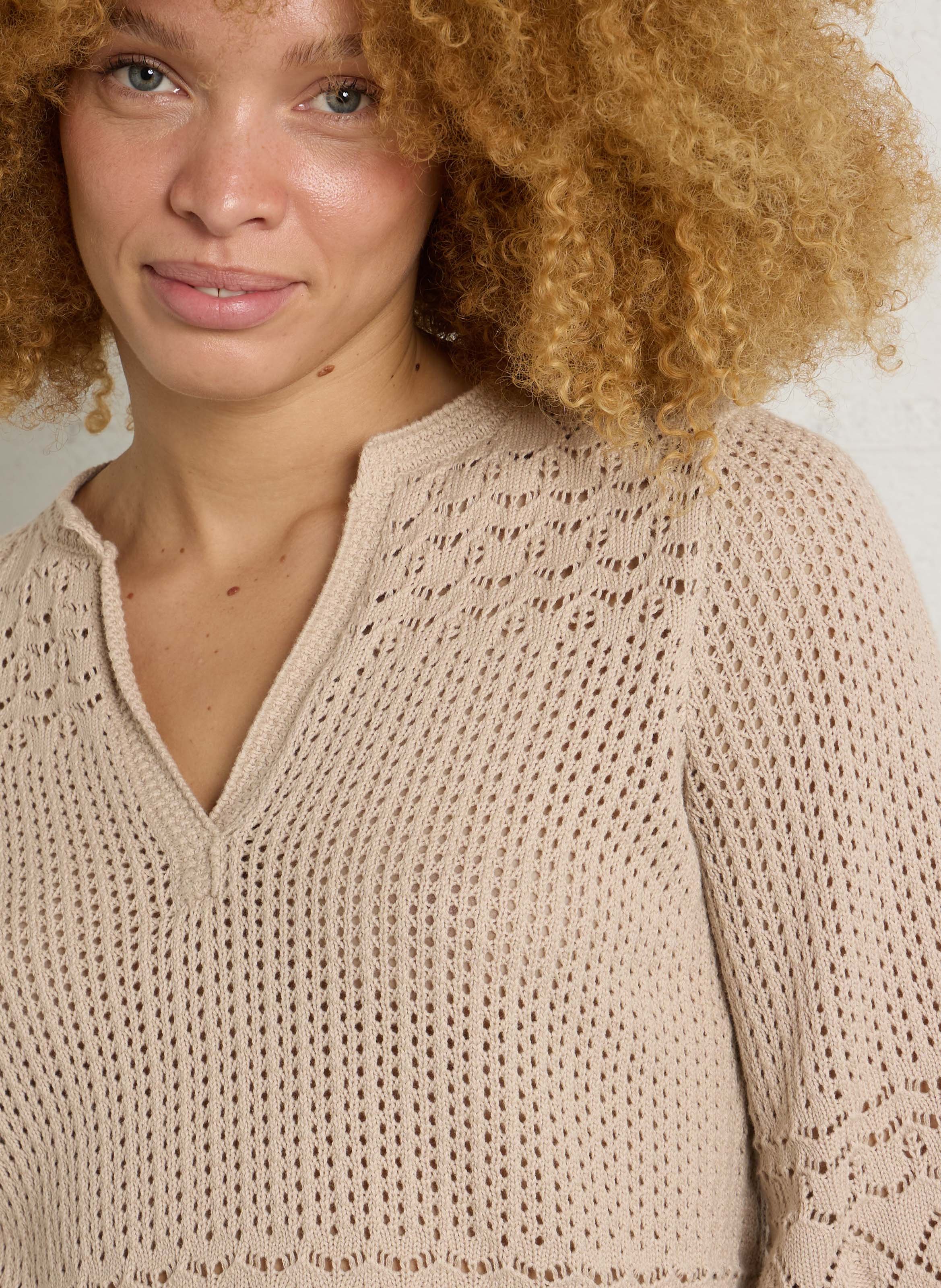 Cotton Grandad-collar sweater SUD EXPRESS Beige