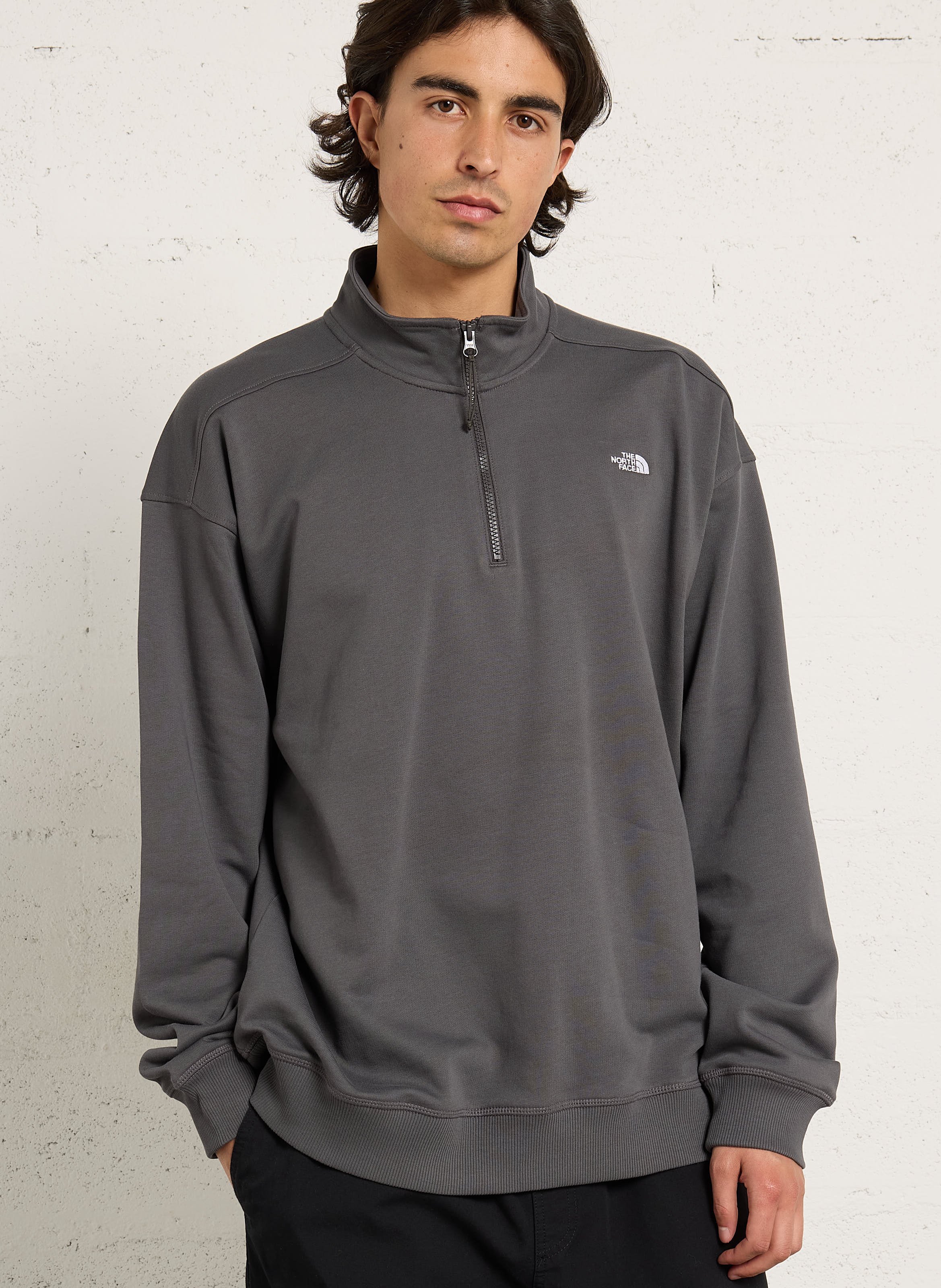 Straight sweatshirt with trucker collar embroidered in cotton THE NORTH FACE