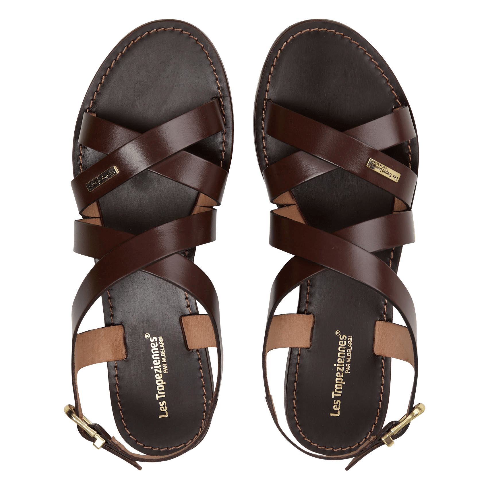 Avarca Berlin - Flache Ledersandalen mit Samt LES TROPEZIENNES PAR M.BELARBI Braun