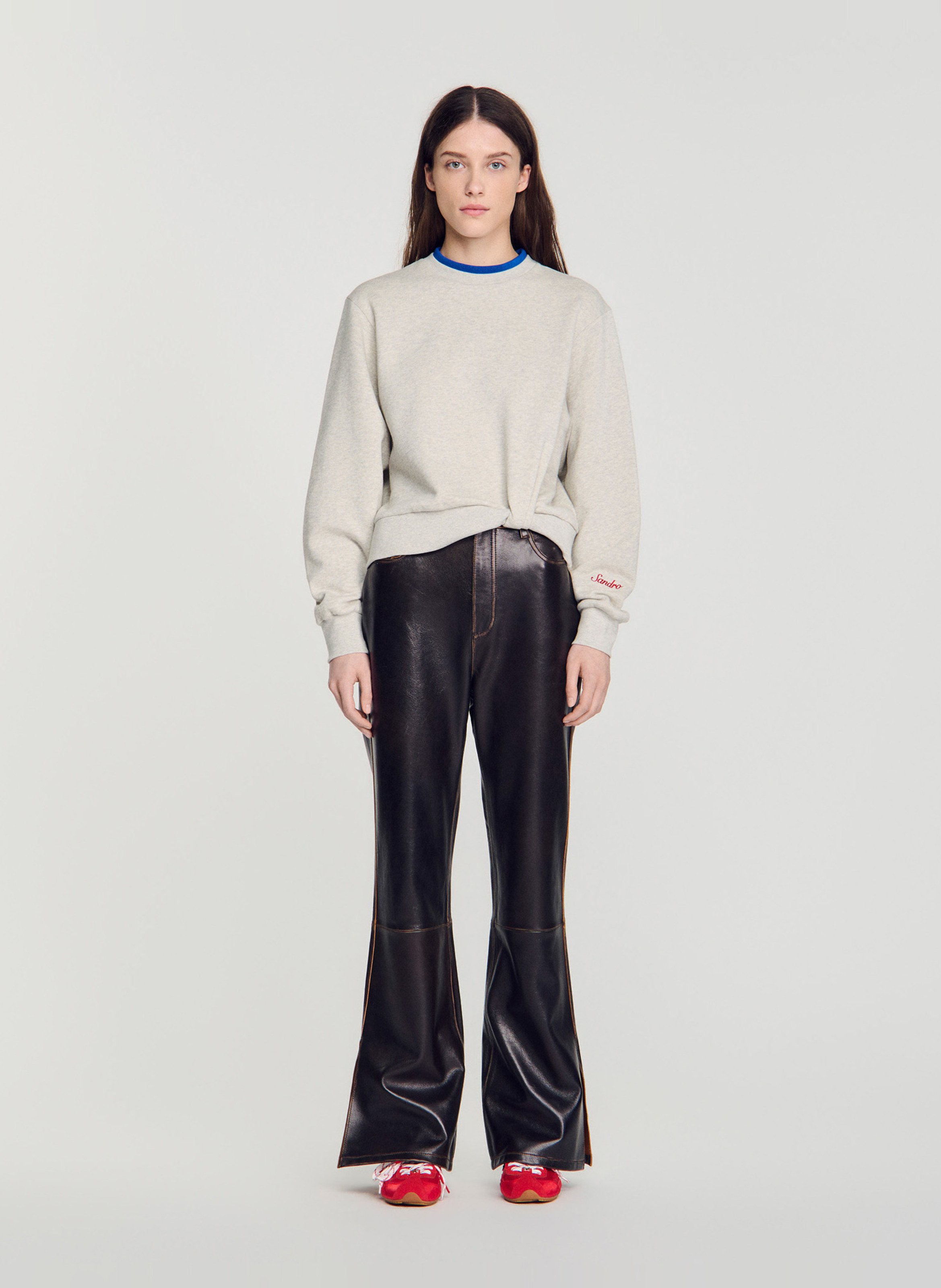 Sweater met ronde hals in effen katoen SANDRO Grijs