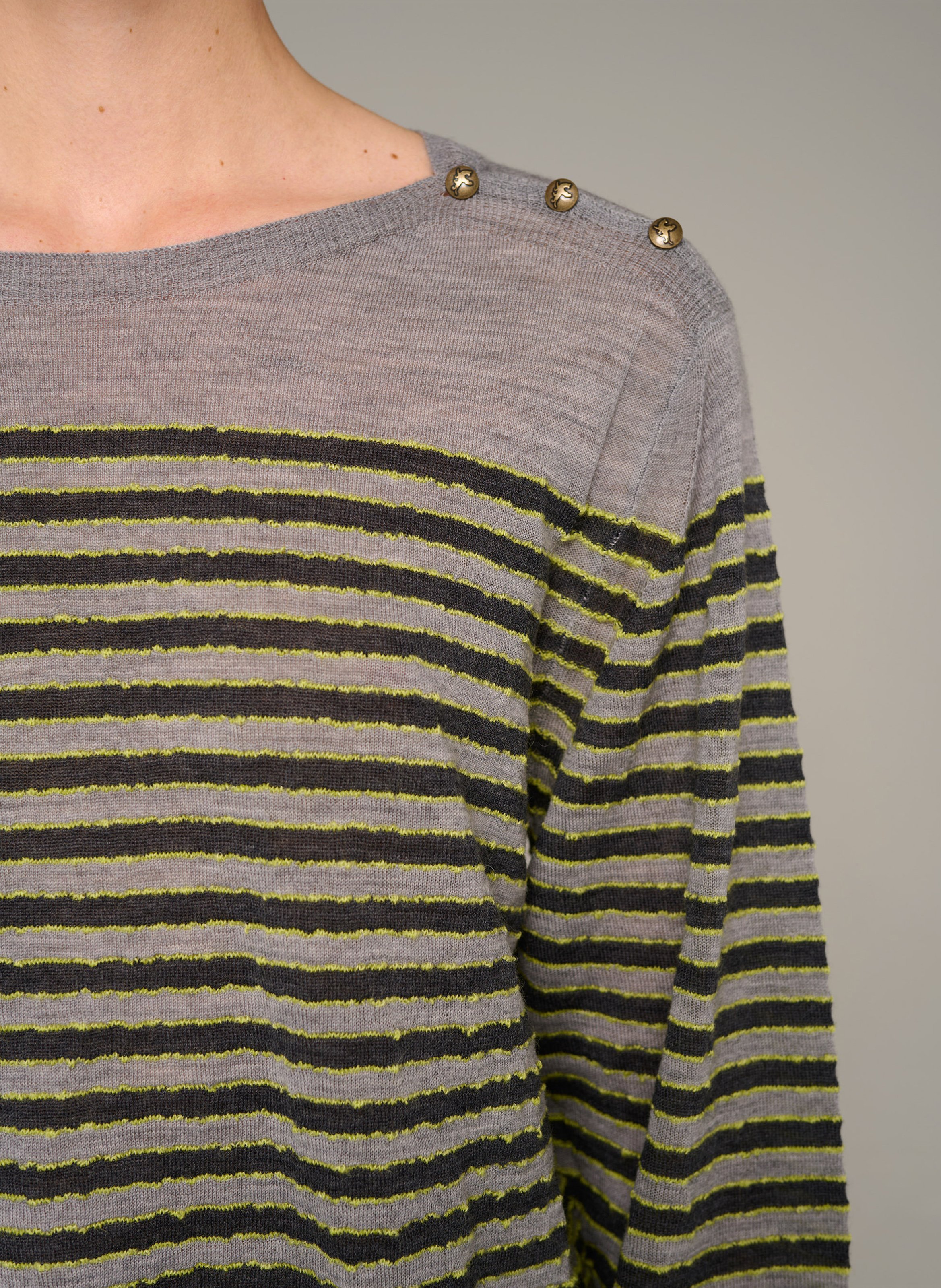 Gerader gestreifter Wollpullover COTELAC Grau