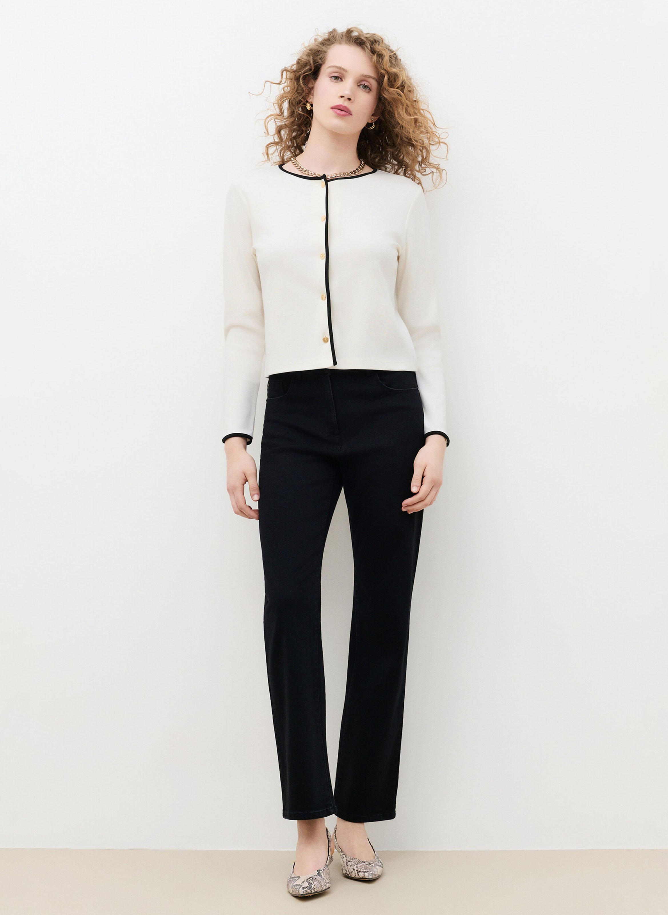Cardigan effen ronde hals van katoen CAROLL Beige