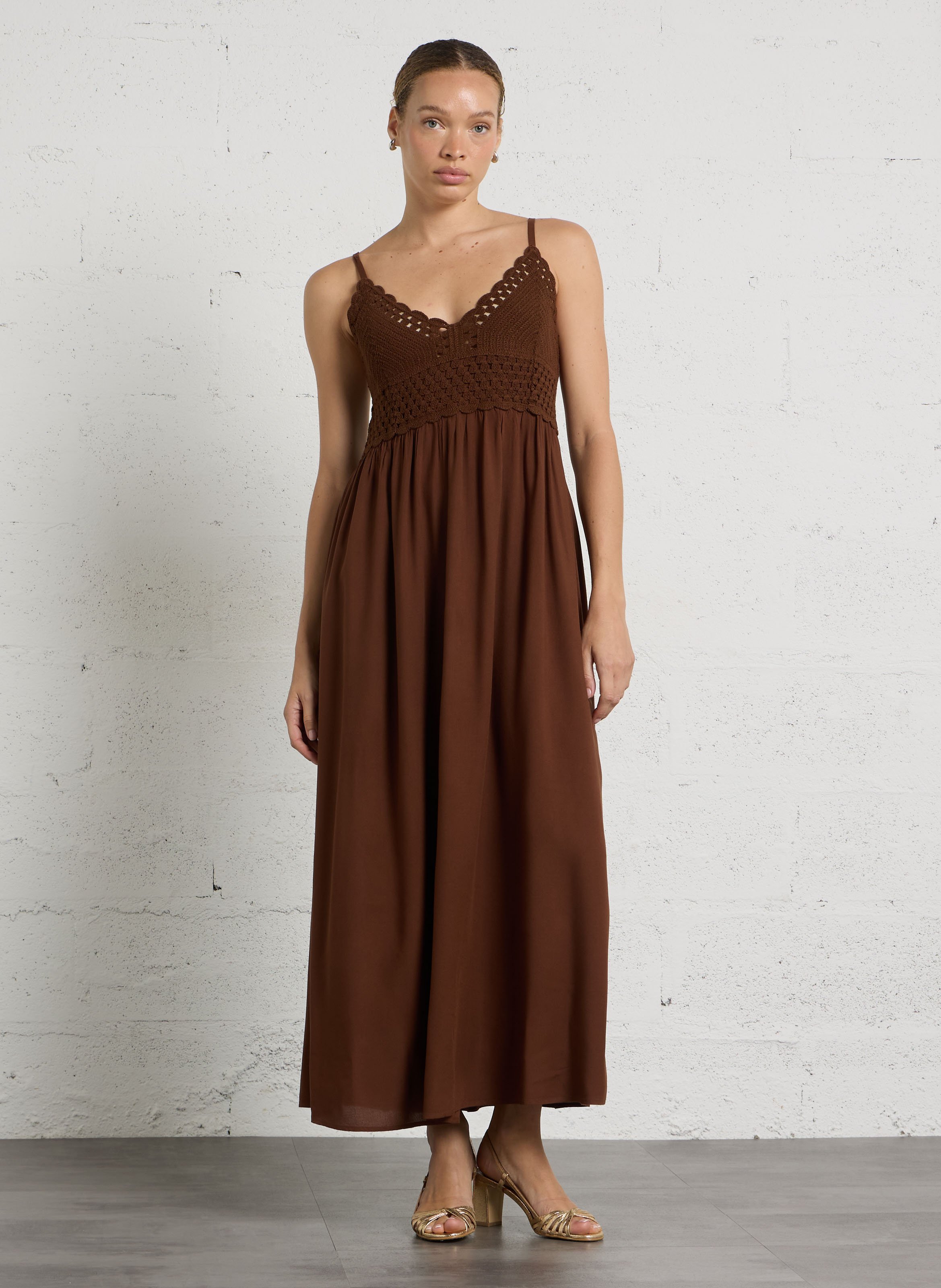 V-neck cotton midi dress MAISON 123 Beige