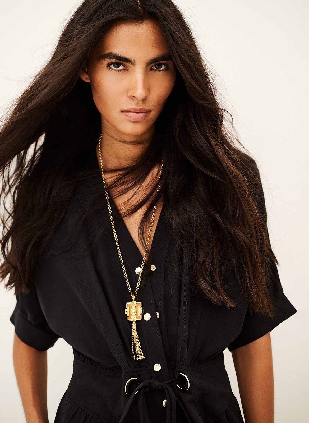 Robe chemise midi cintrée à manches courtes BA&SH Noir