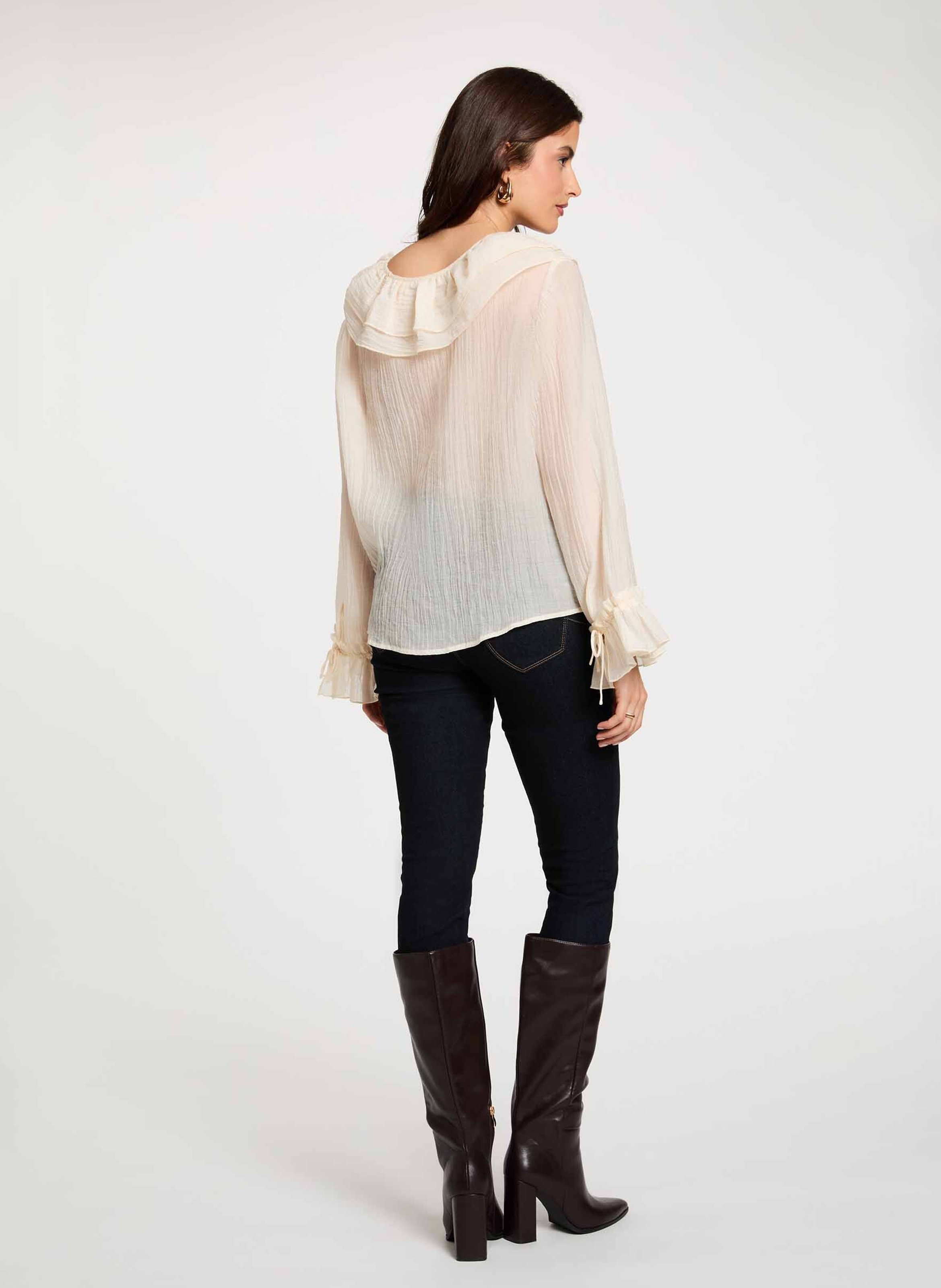 Blouse met V-hals en volants MORGAN Beige