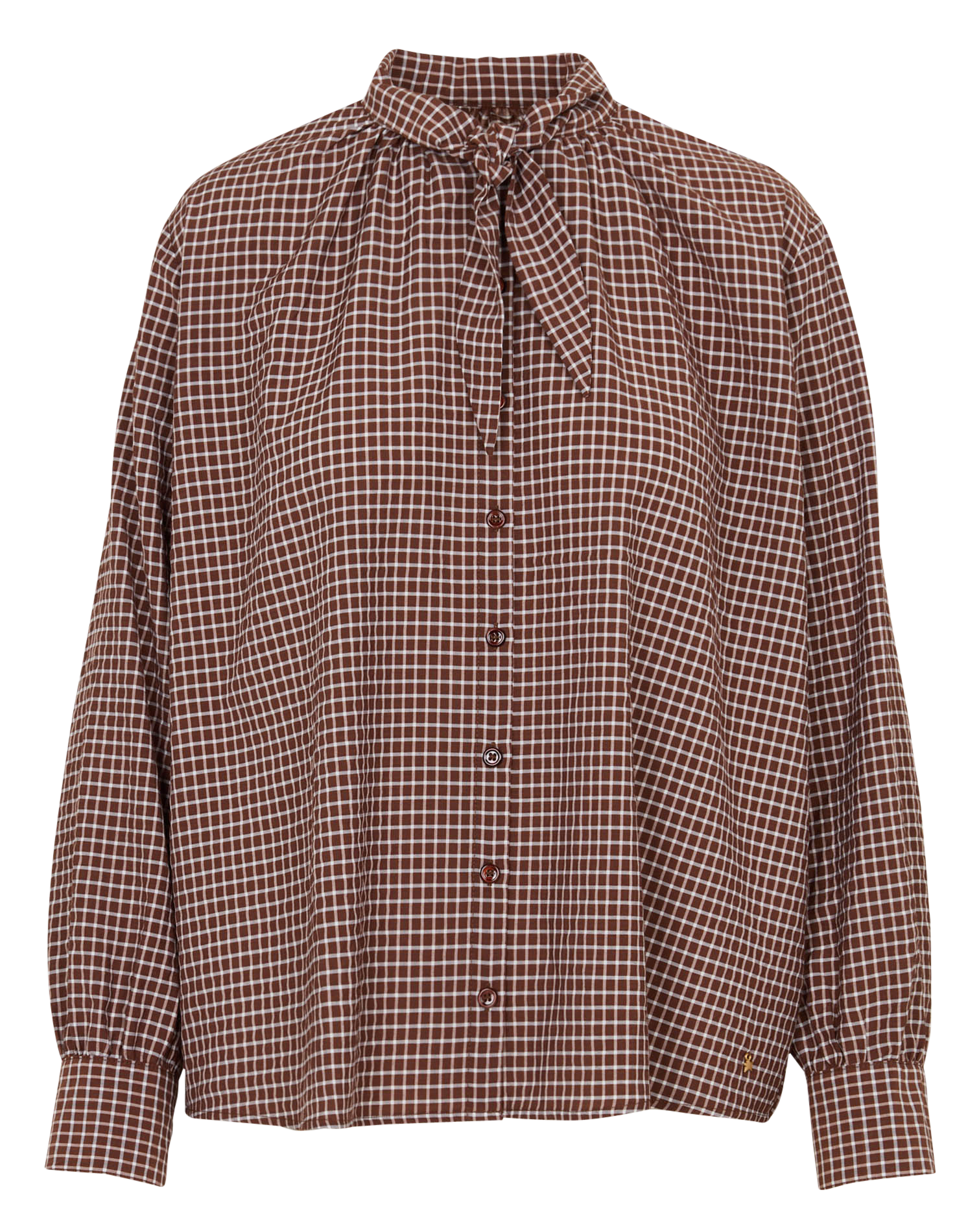 Chemise à carreaux à nouer  DES PETITS HAUTS Marron