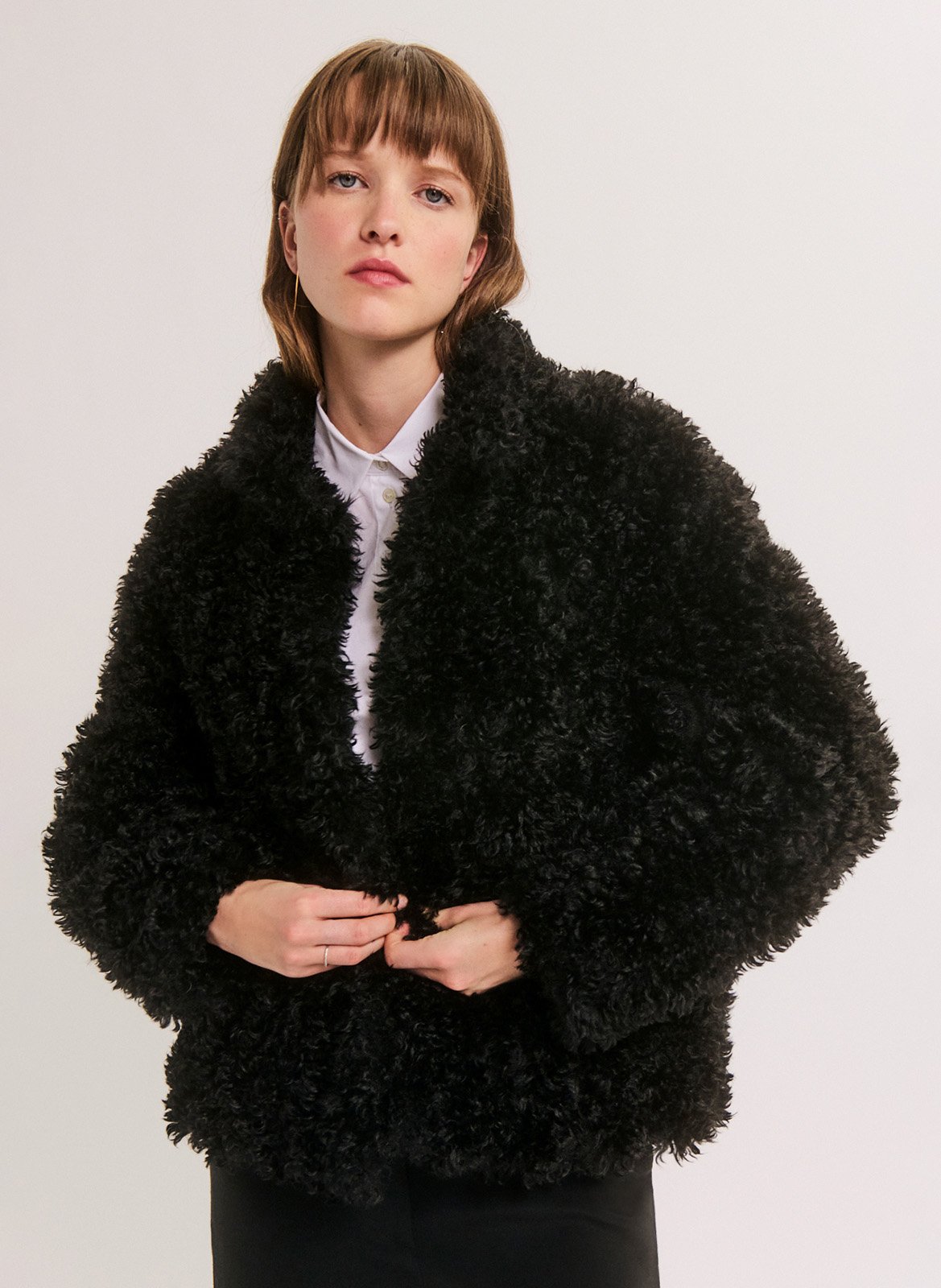 Manteau col montant effet fourrure PABLO Noir