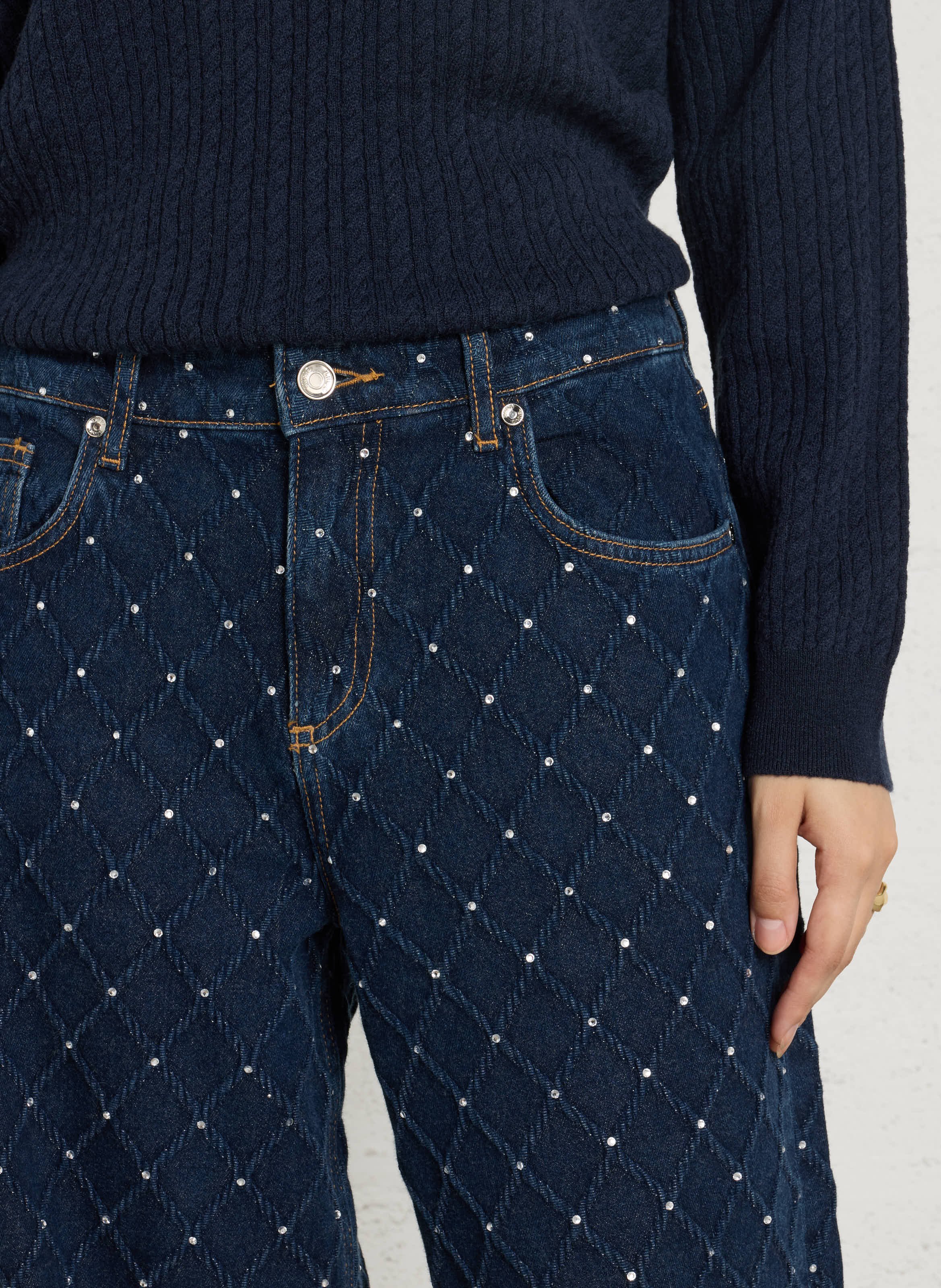Weite Jeans aus Baumwollmischung mit Strasssteinen LIU JO Blau
