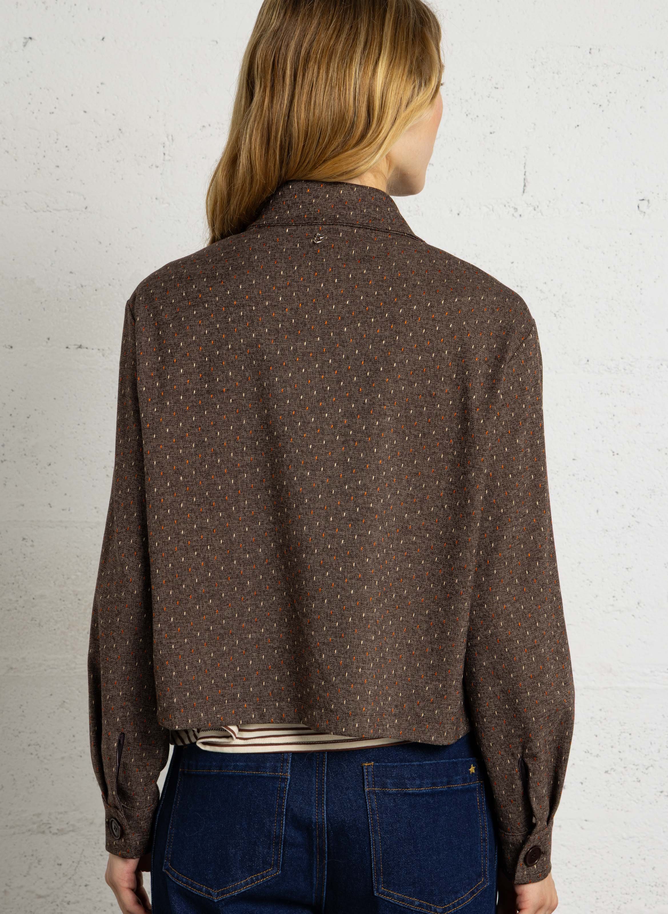 Chemise courte et droite à motif PLEASE Marron