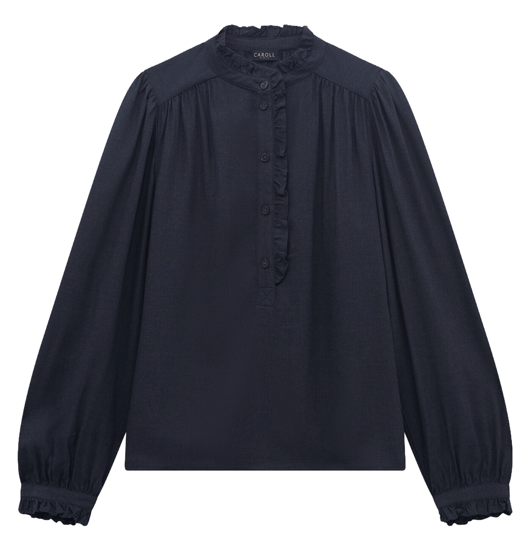 Loose-Fitting Plain Ruffle-Collar Blouse CAROLL Blue