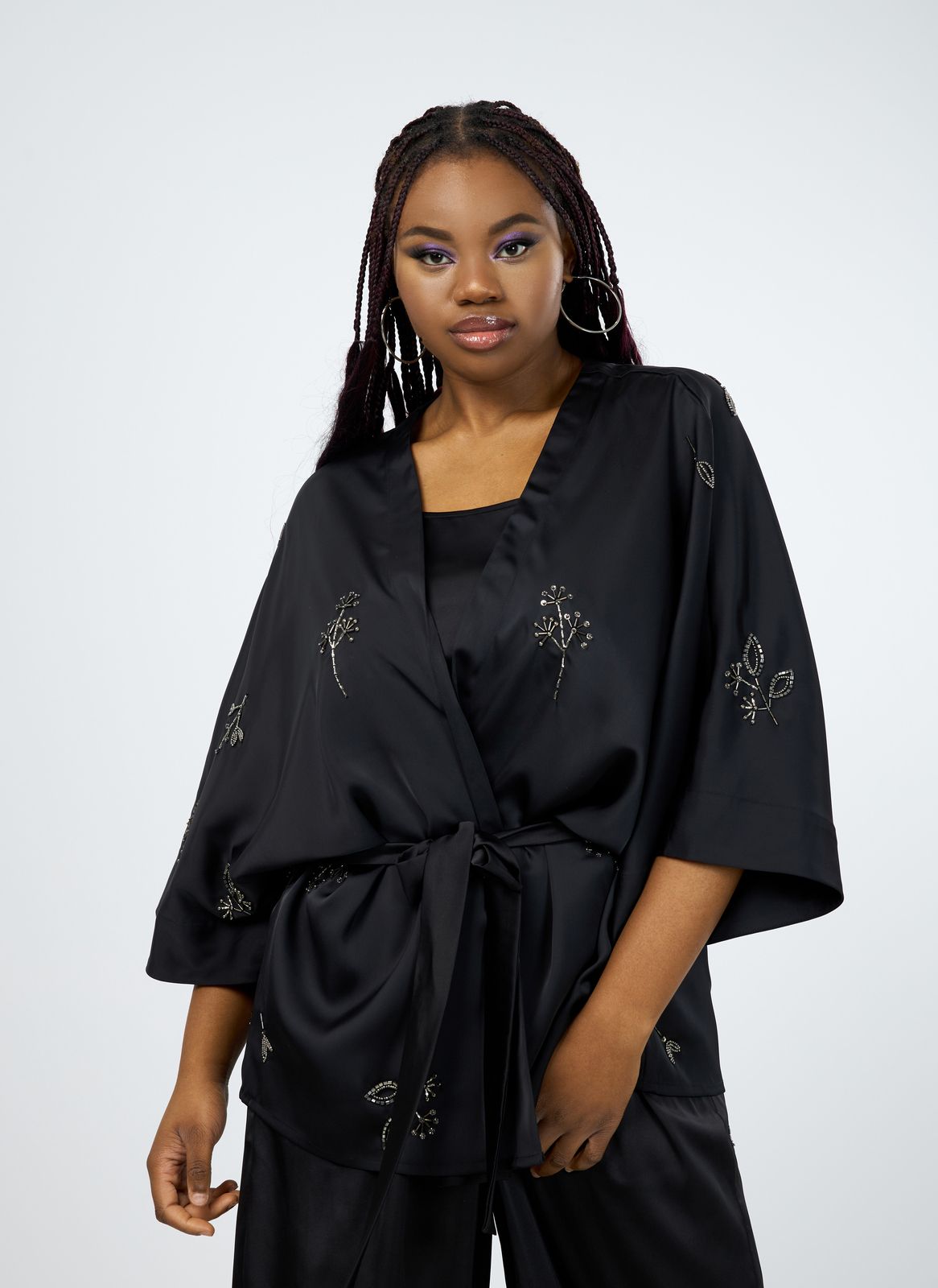 Kimono noir satin femme best sale