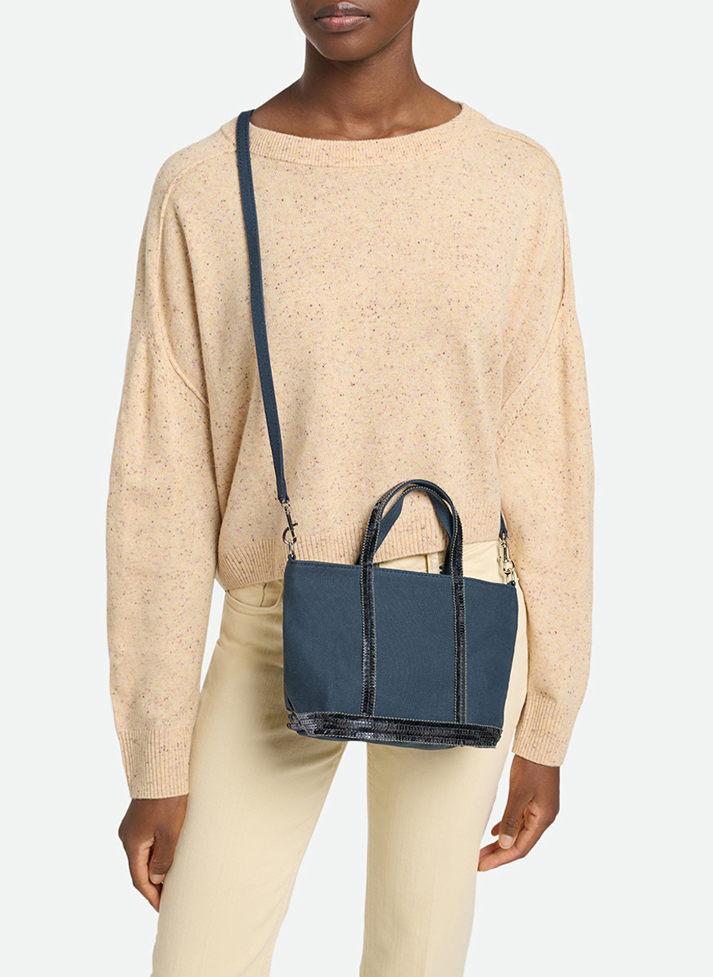 Mini canvas and sequin tote bag VANESSA BRUNO Black