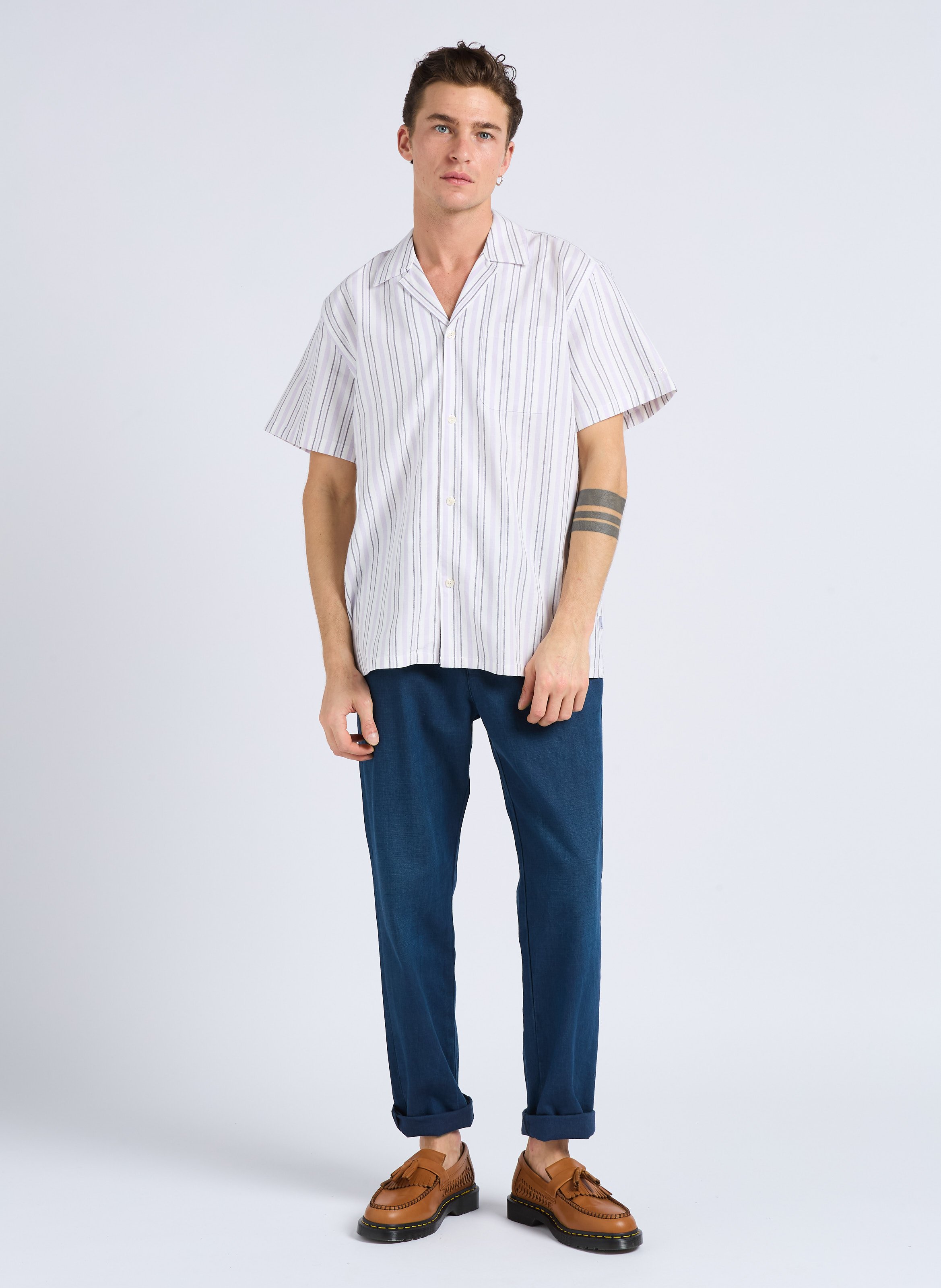 Chemise oversize en coton rayé Beige