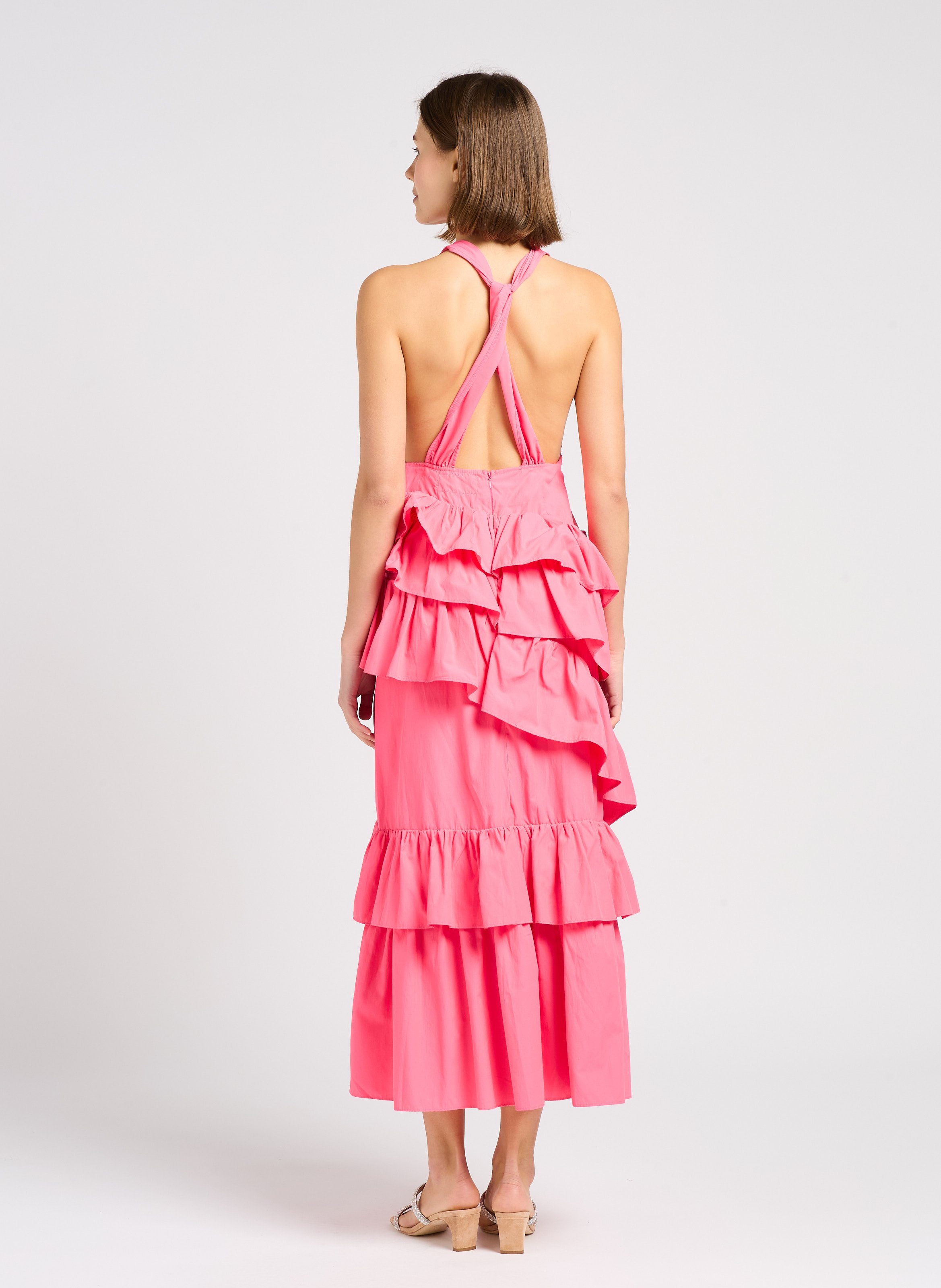 Robe longue à volants asymétriques  SUNDRESS Rose
