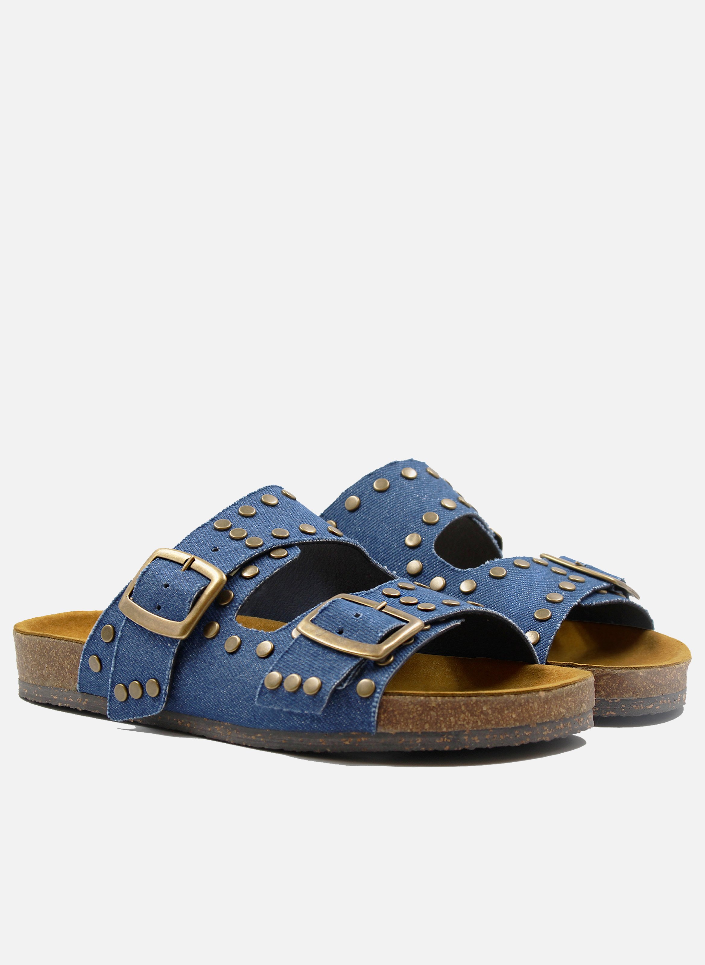 Cork denim canvas mules with studs JULES & JENN Blue