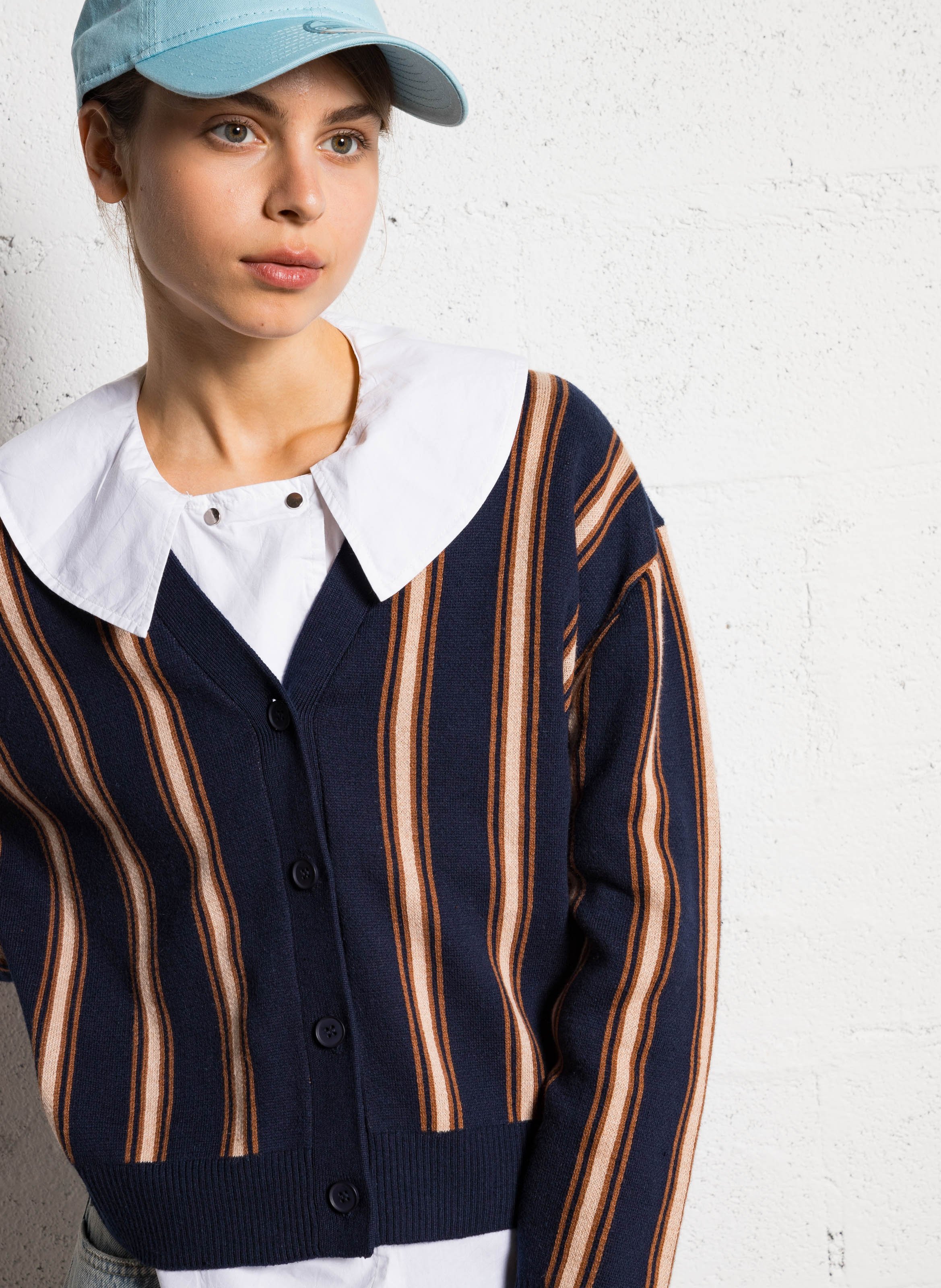 Gilet col V en coton mélangé THE TINY BIG SISTER Bleu