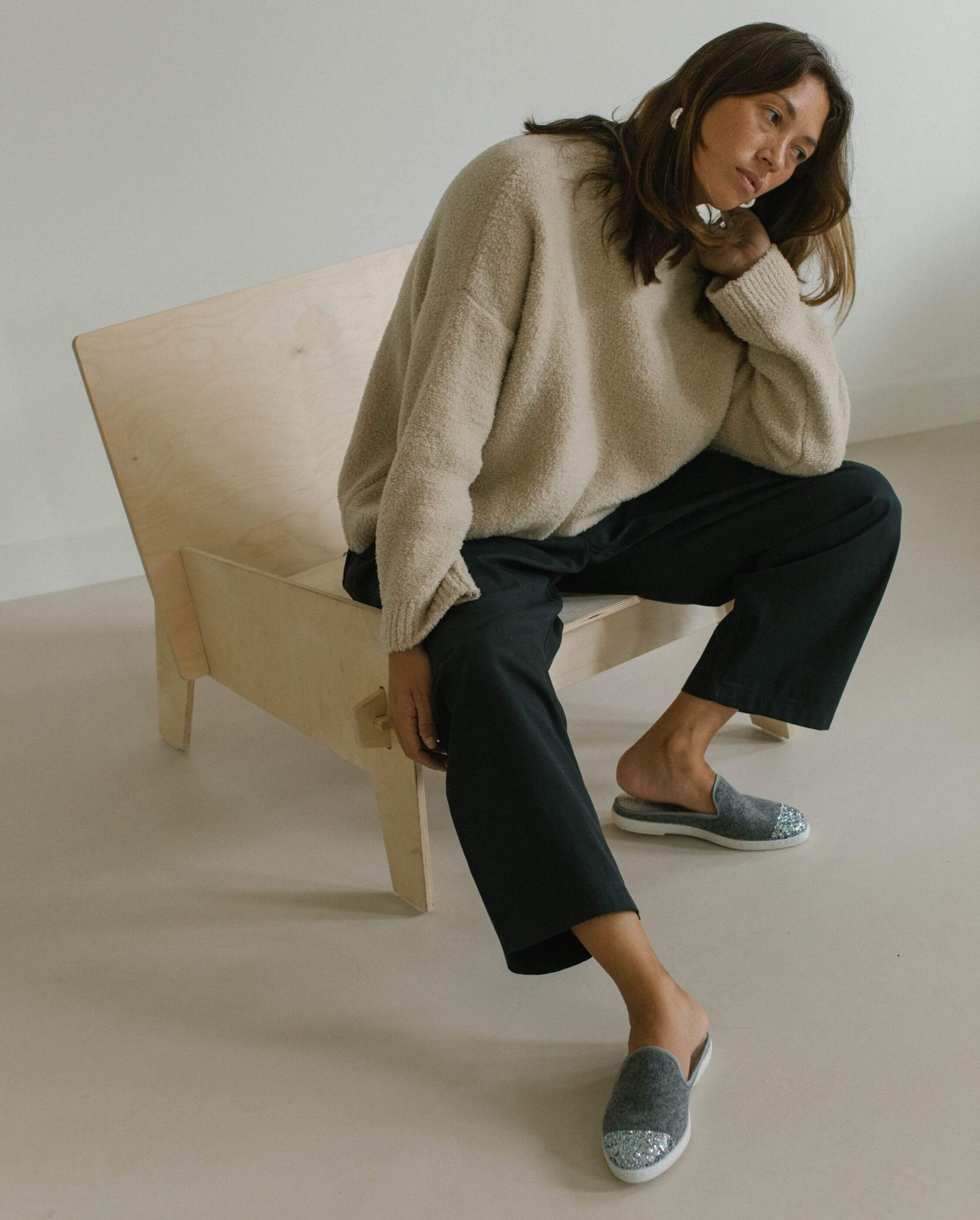 Women's wool mule, grey sequins ANGARDE Grey