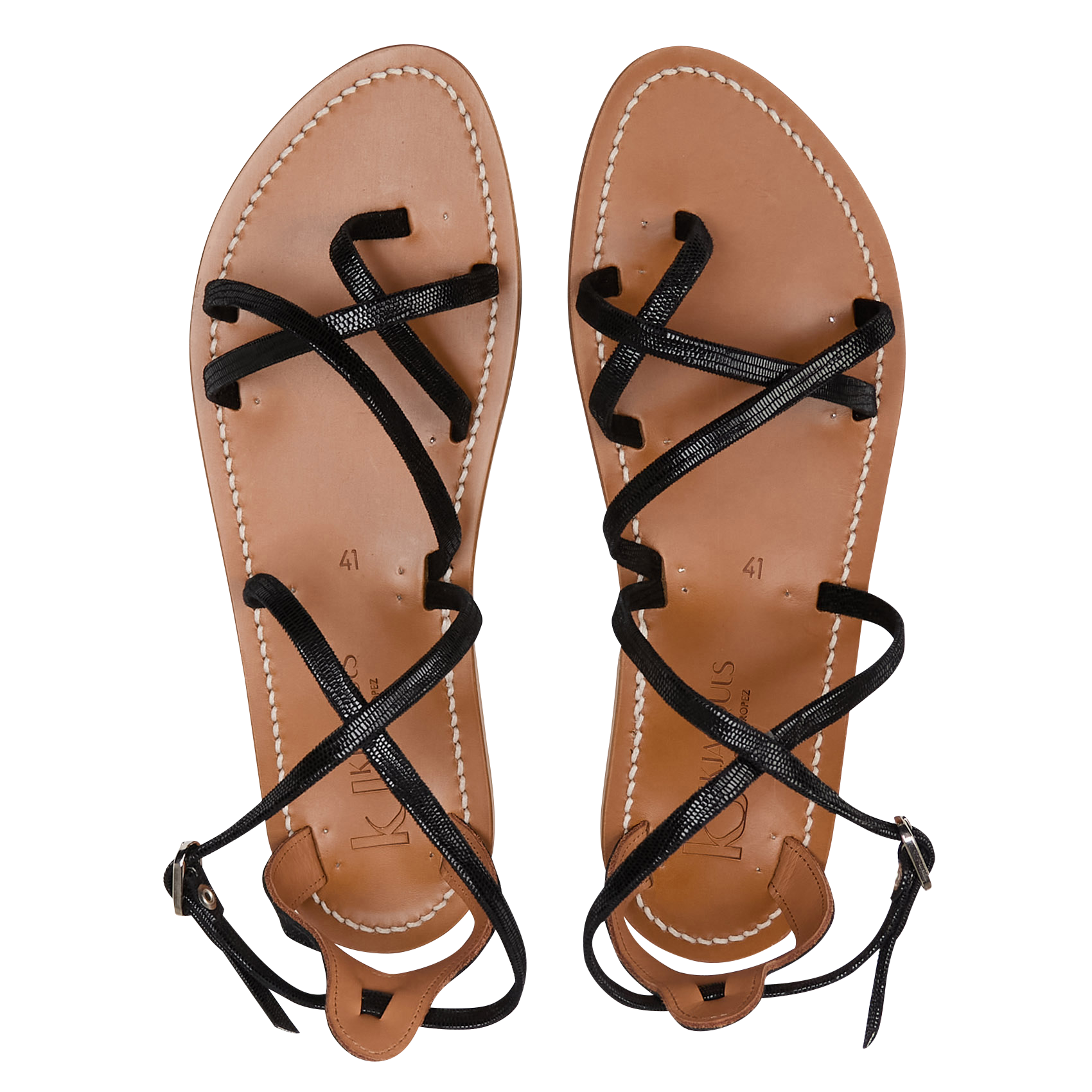 Sandales plates à brides en cuir K JACQUES Noir