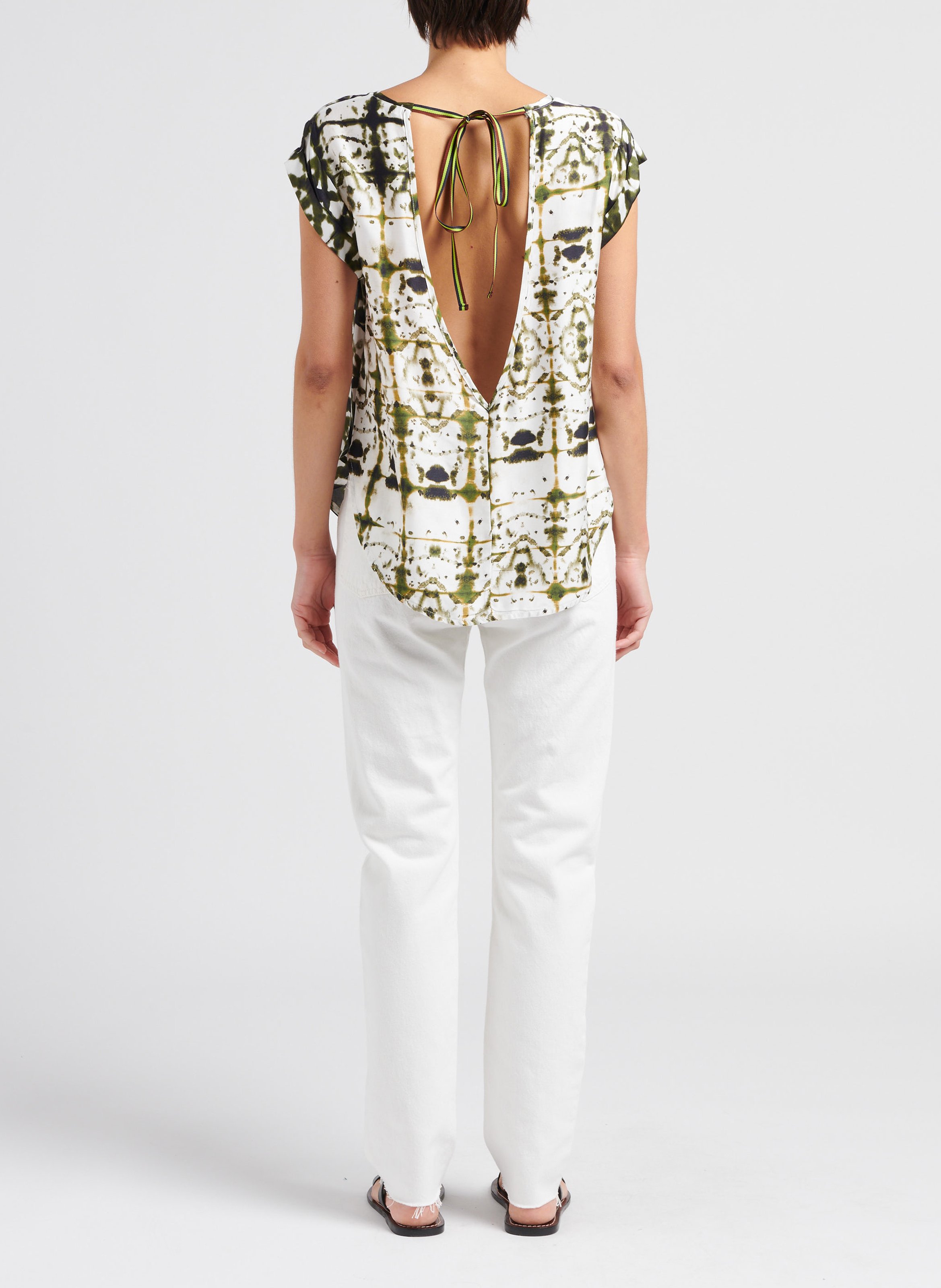 Top met ronde hals en print PLEASE Wit