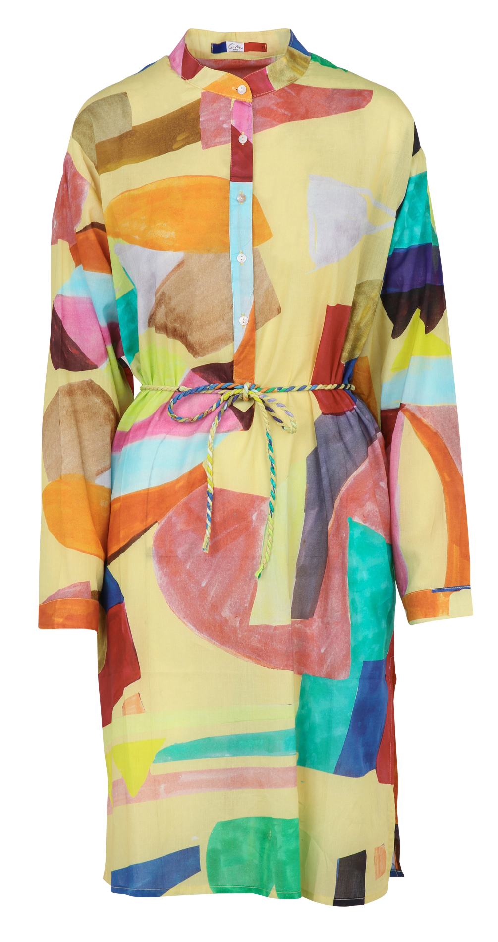 Weites Baumwollkleid mit Mao-Kragen G.KERO Gelb