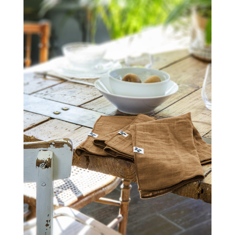 Set of 2 cotton muslin hand towels L'EFFET PAPILLON Brown