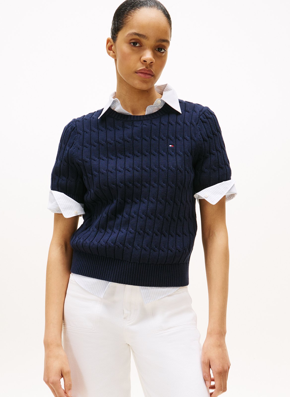 Pull col rond en  coton TOMMY HILFIGER Bleu