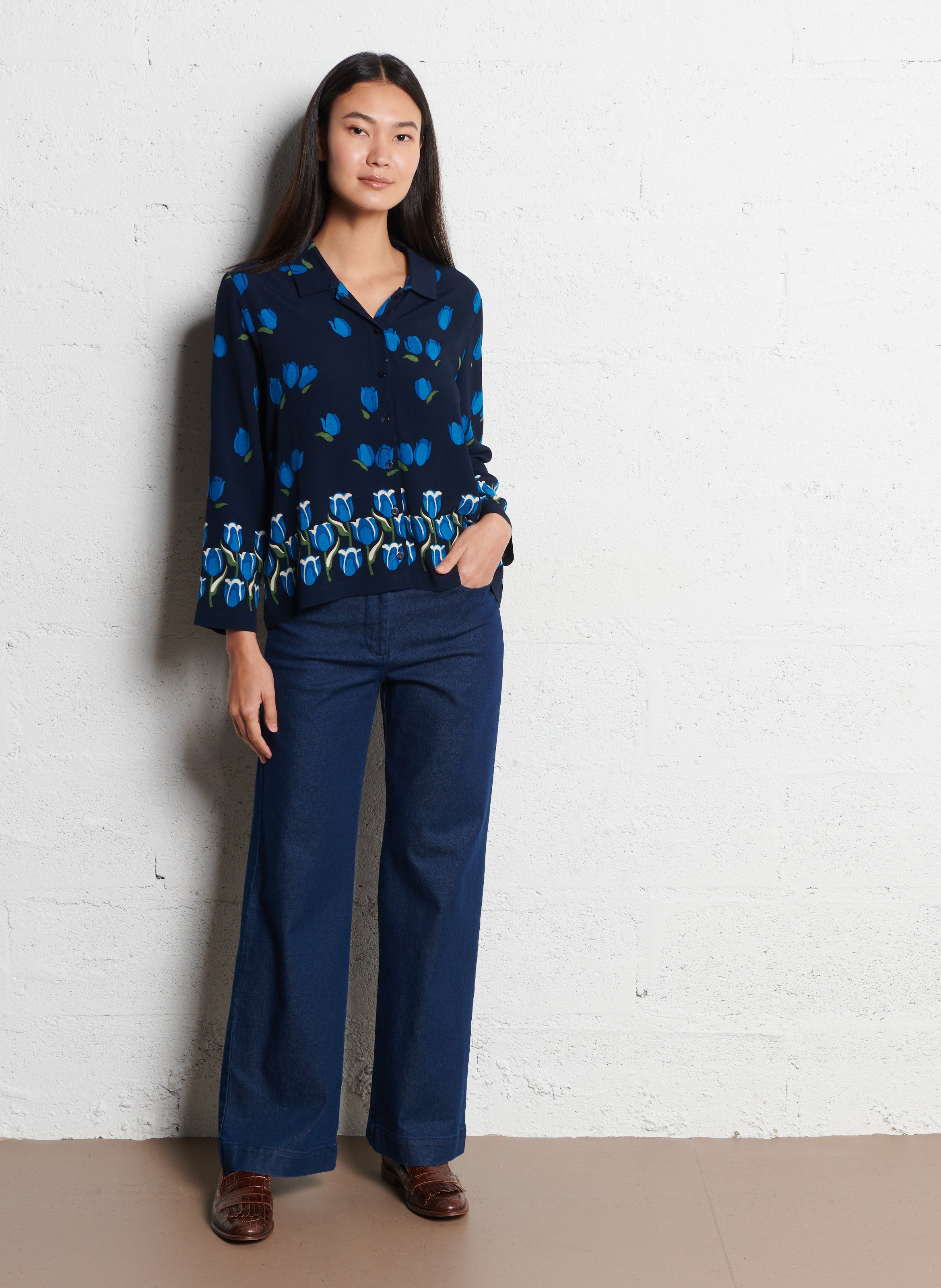 Flowing straight-cut shirt NICE THINGS Blue