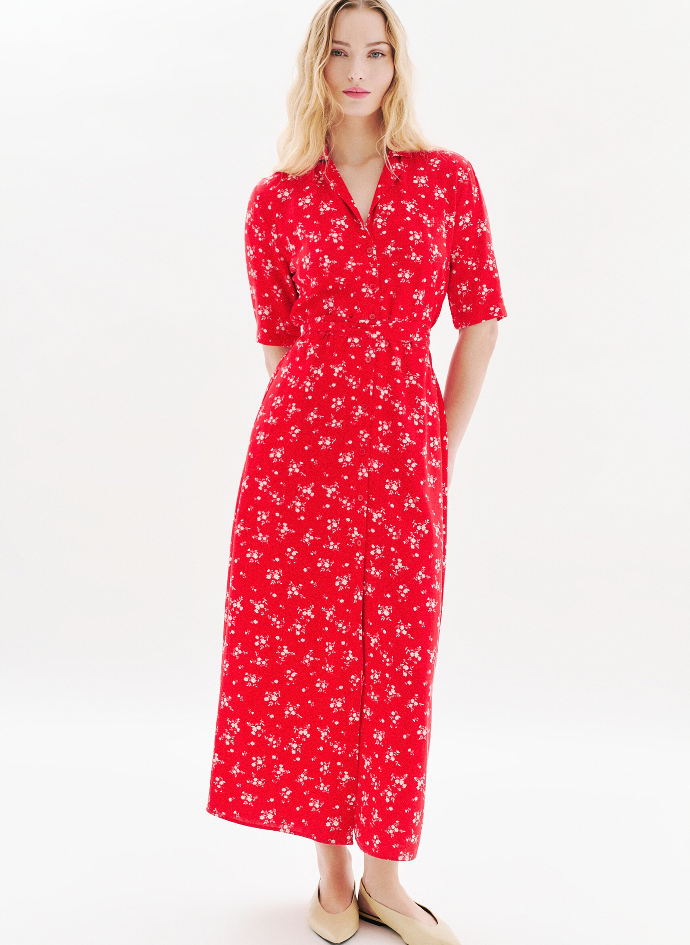Flared printed midi dress CAROLL Red