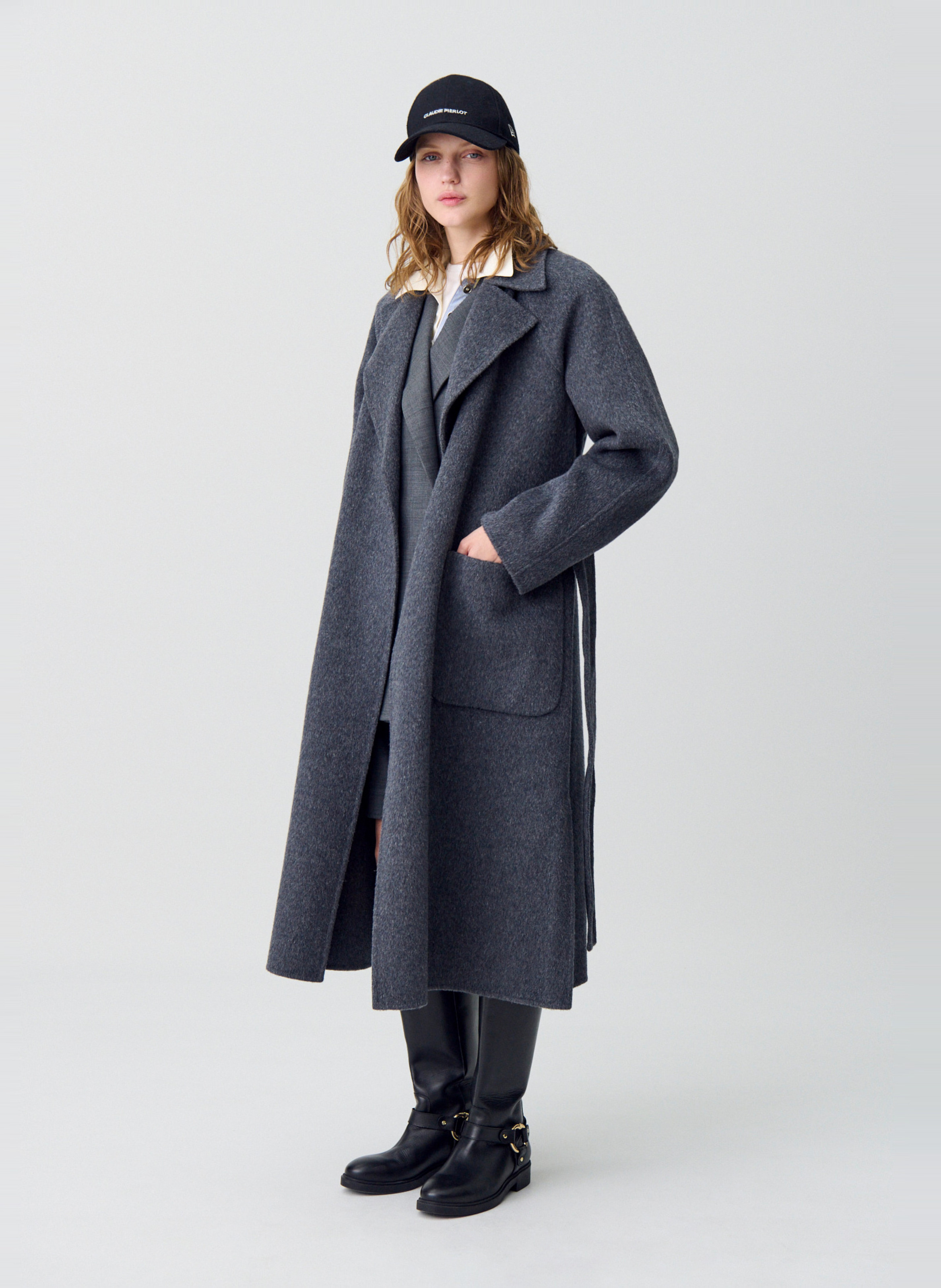 Manteau col tailleur en laine mélangée CLAUDIE PIERLOT Gris