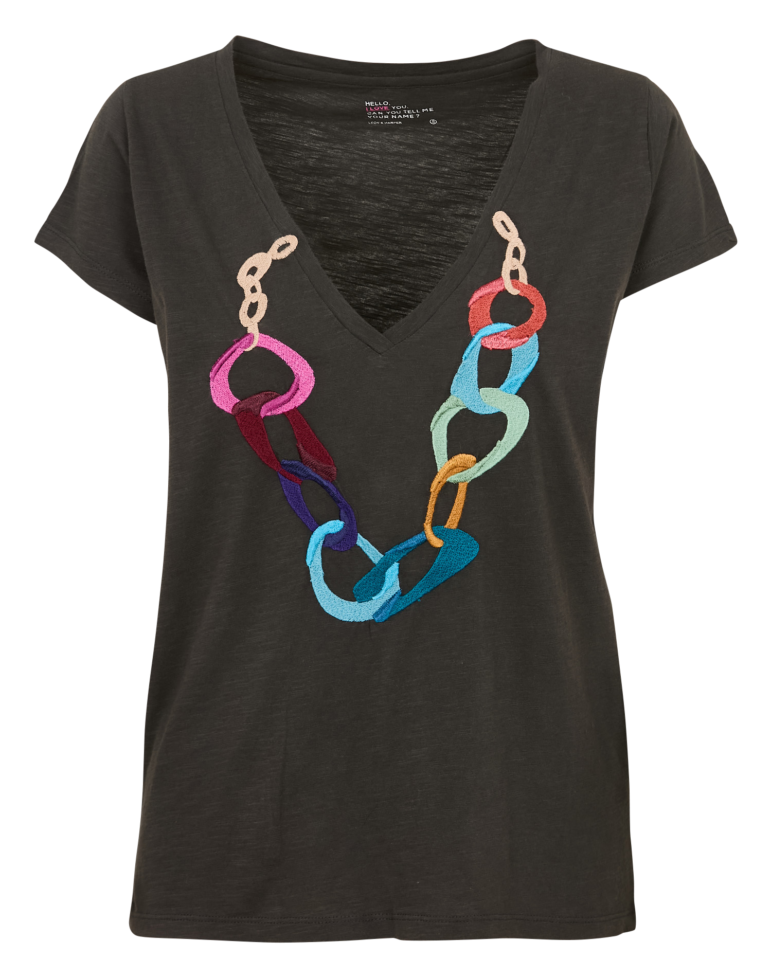 T-shirt van biokatoen met V-hals LEON & HARPER Grijs