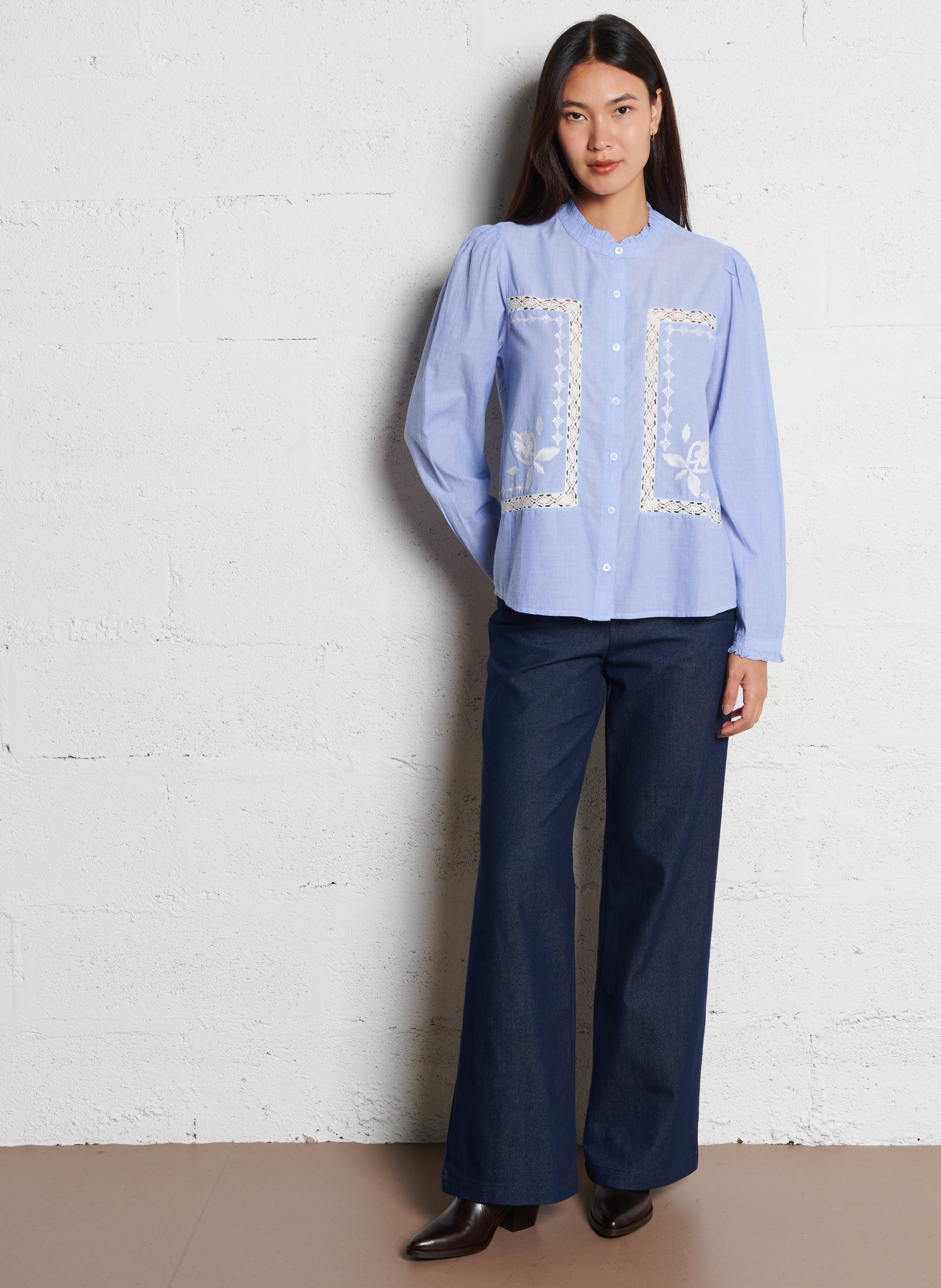 Blouse col officier en coton LA PETITE ETOILE Bleu