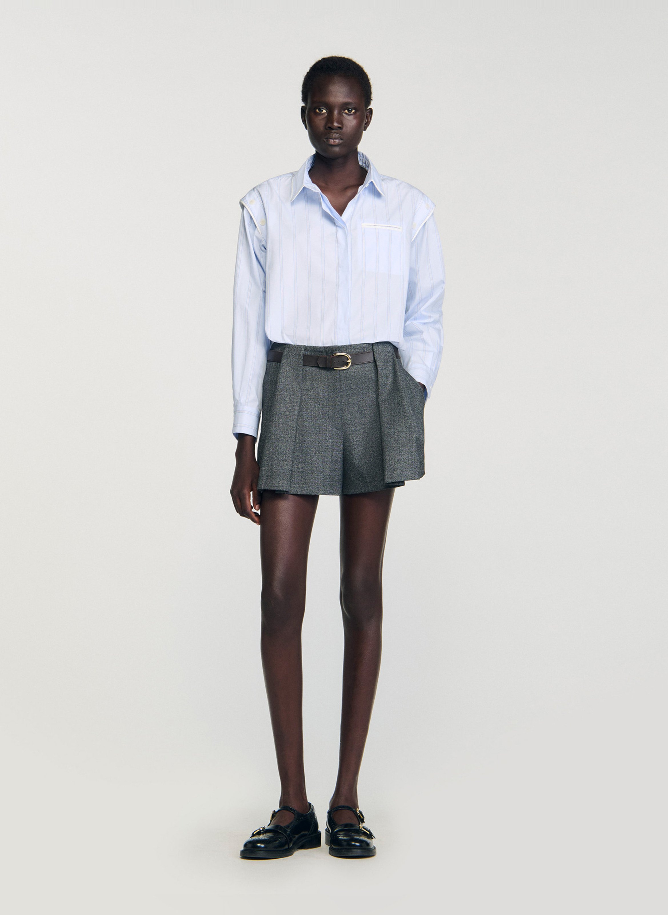 Chemise oversize col classique en coton rayé SANDRO Bleu