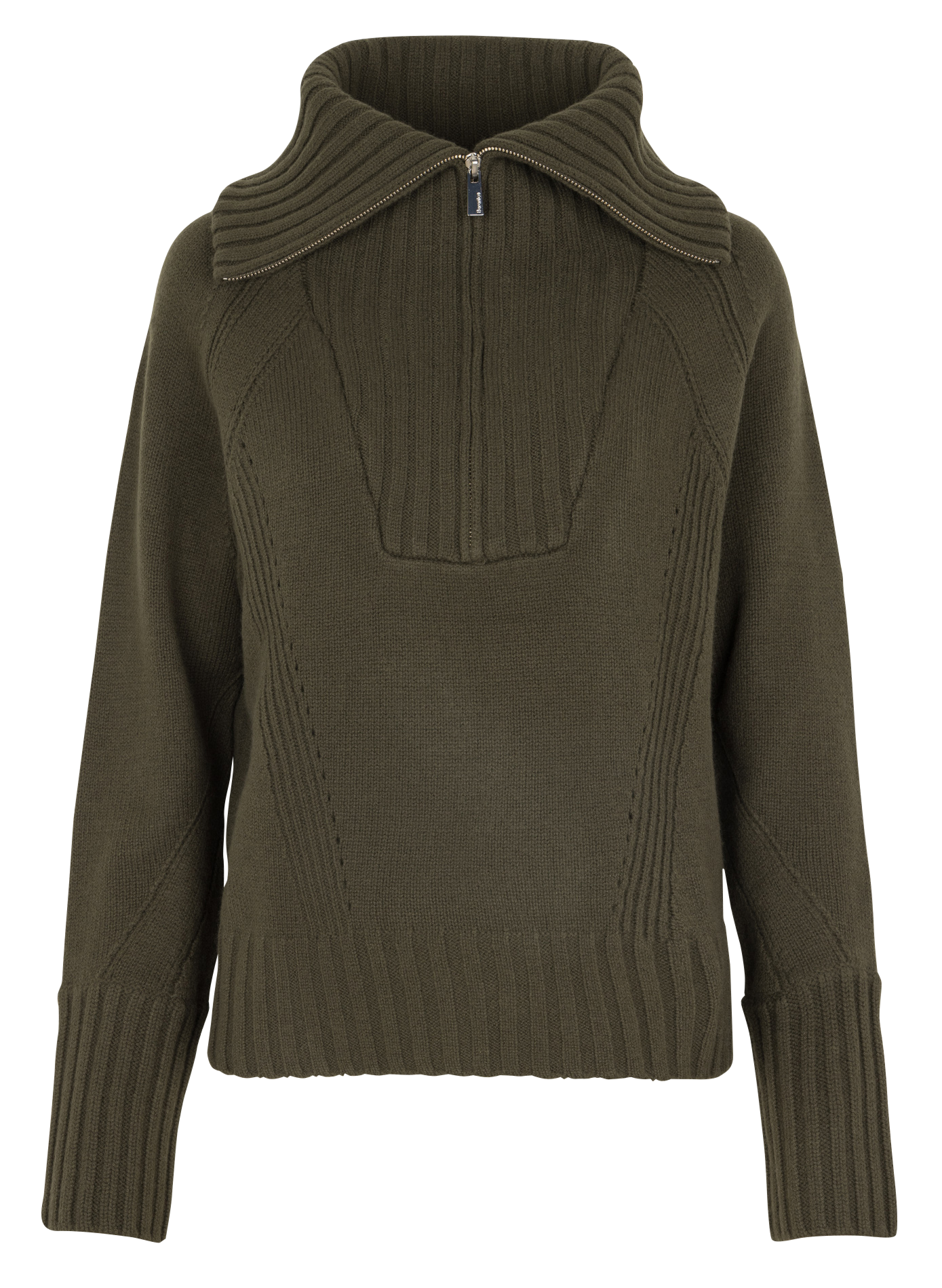 Pull droit col roulé en laine ajourée BERENICE Kaki